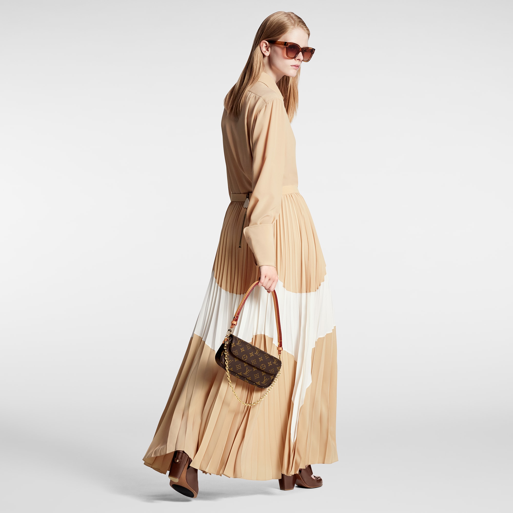 Abstract Insert Pleated Skirt    in Women