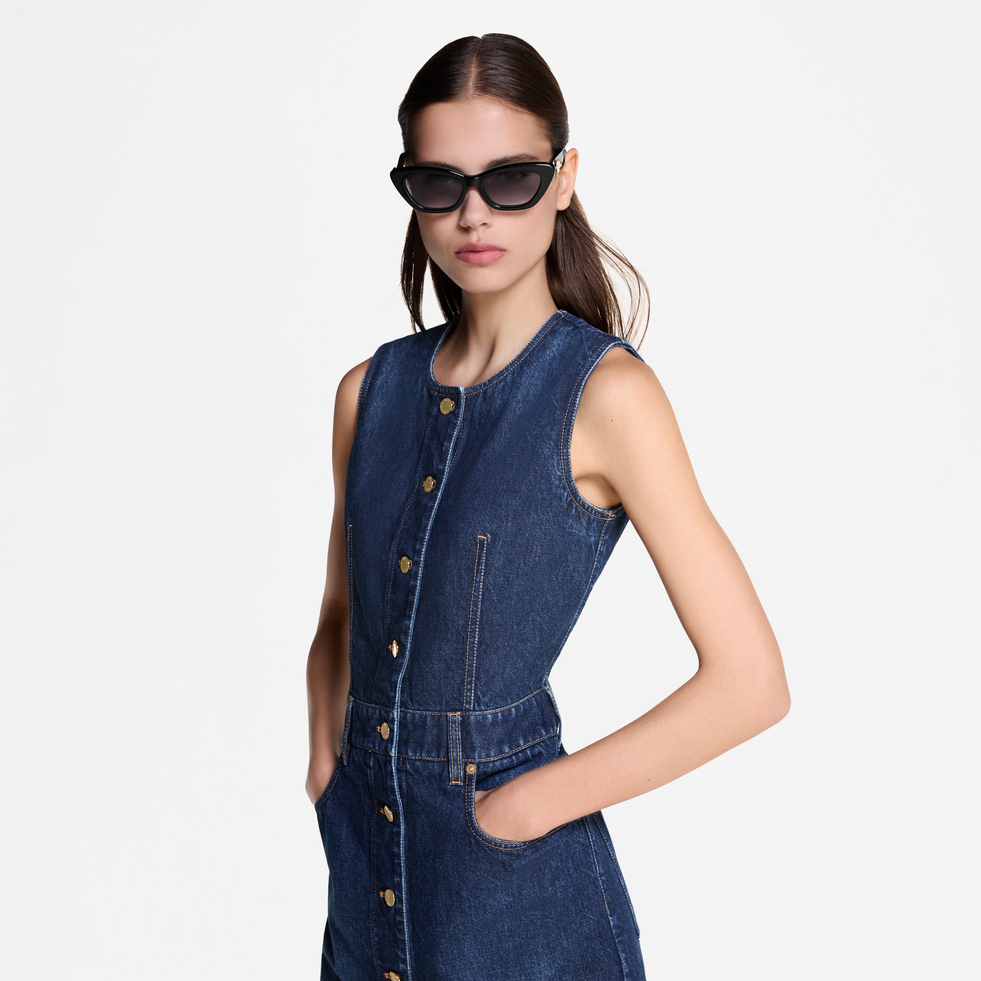 Button Front Washed Denim Dress  in Women