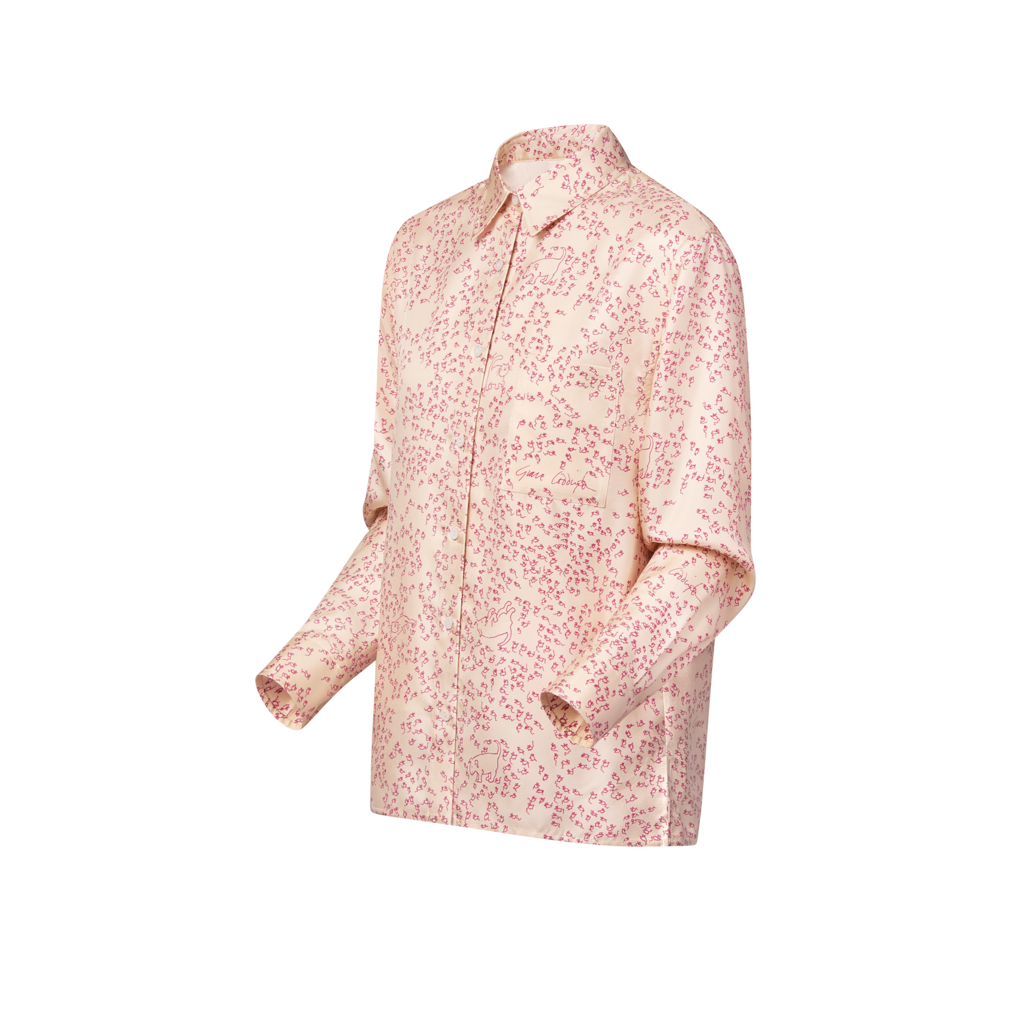 Cat-and-Mouse Print Silk Shirt  in Women