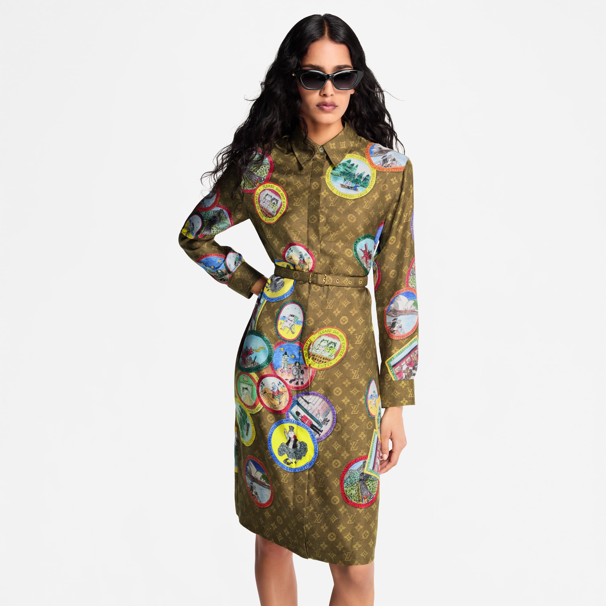 Cat Stamp Monogram Shirt Dress  in Women