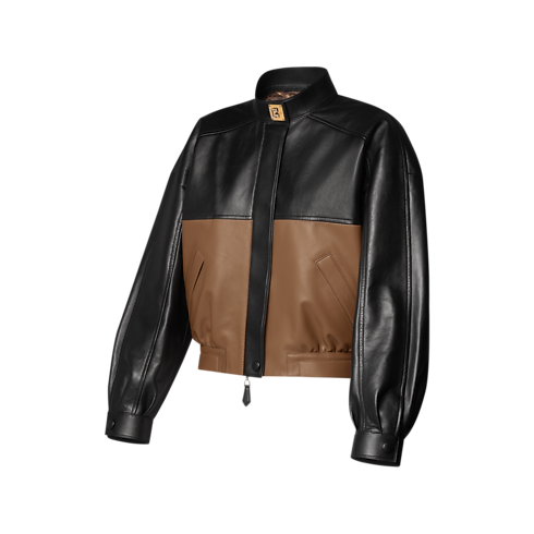 Color-Blocked Leather Bomber Jacket side view