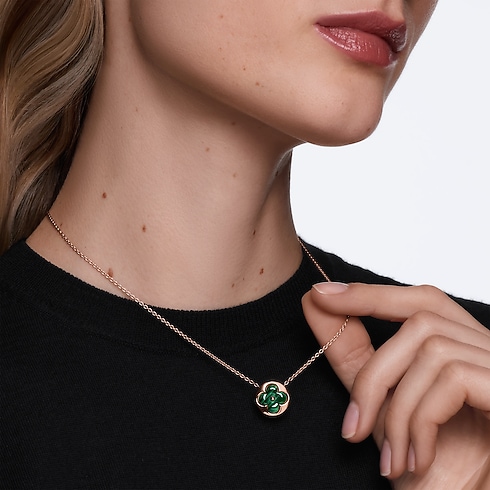 Color Blossom M Sun Medallion, Pink Gold and Malachite worn view