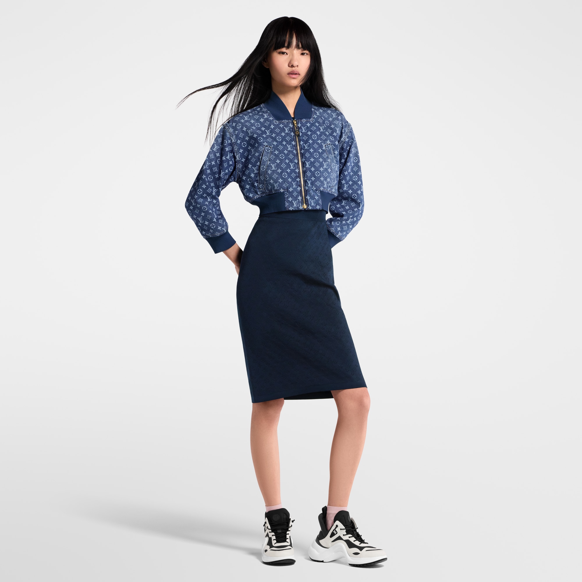 Cropped Monogram Denim Bomber Jacket  in Women