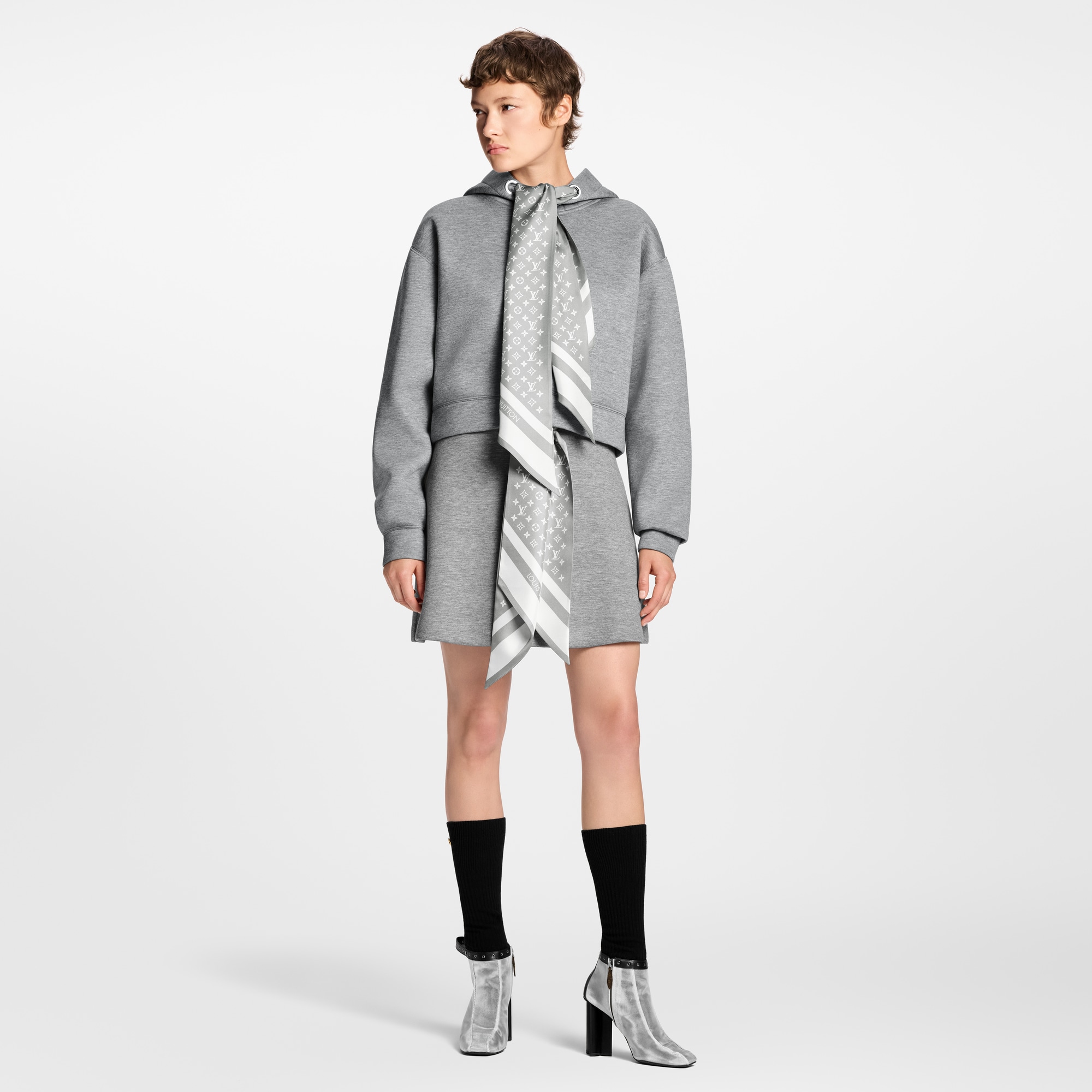 Cropped Monogram Scarf Hoodie  in Women