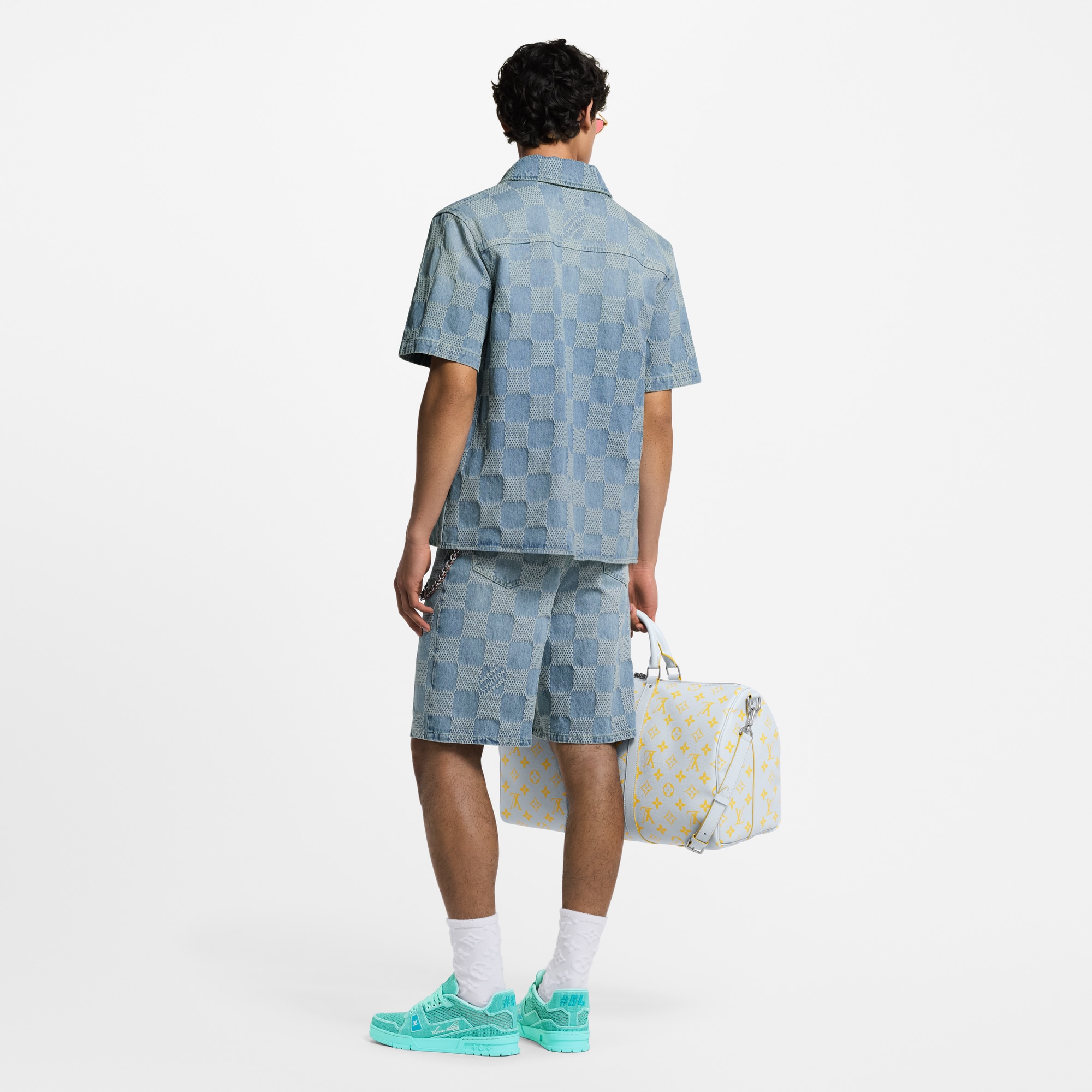 Damier 3D Light Denim Shorts  in Men