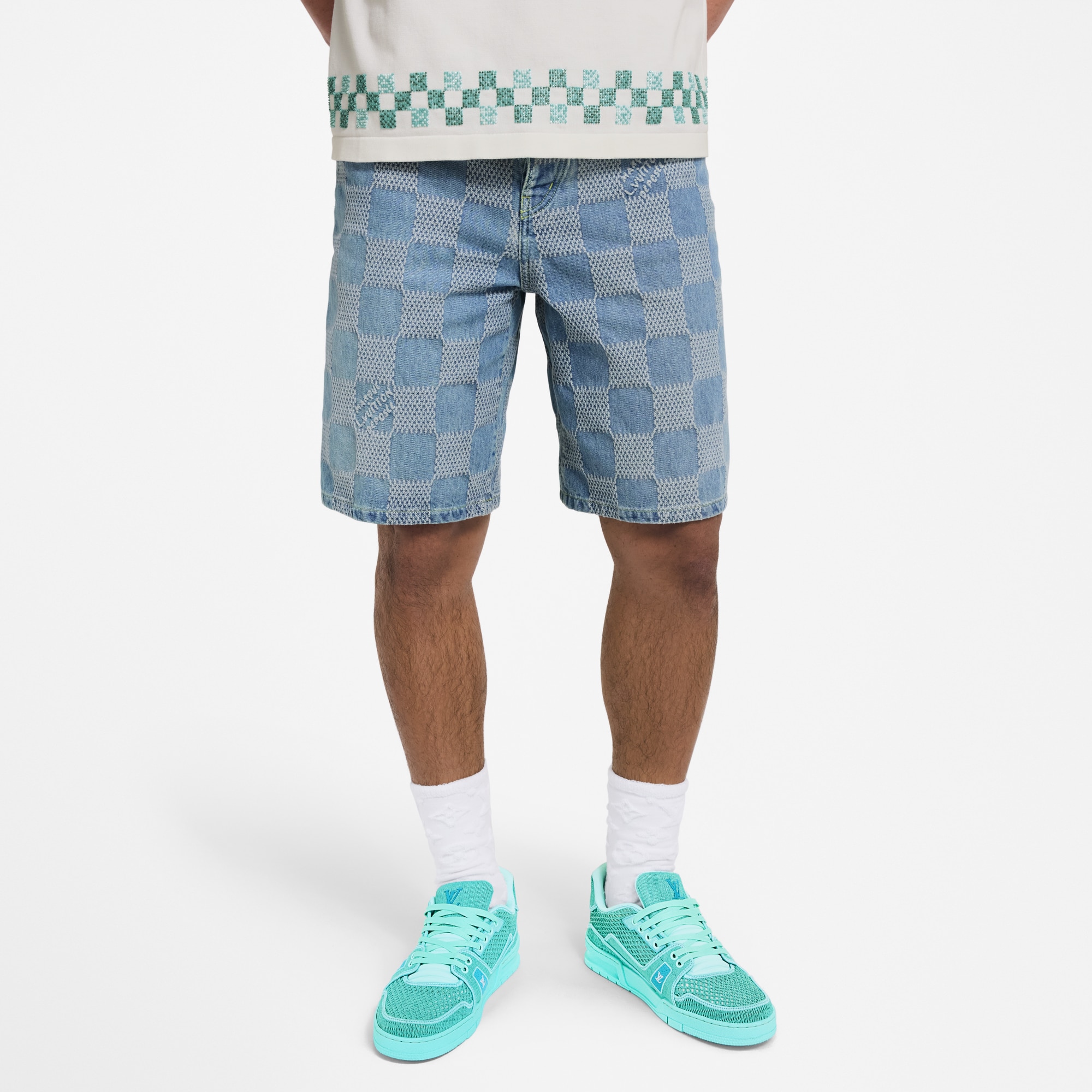 Damier 3D Light Denim Shorts  in Men