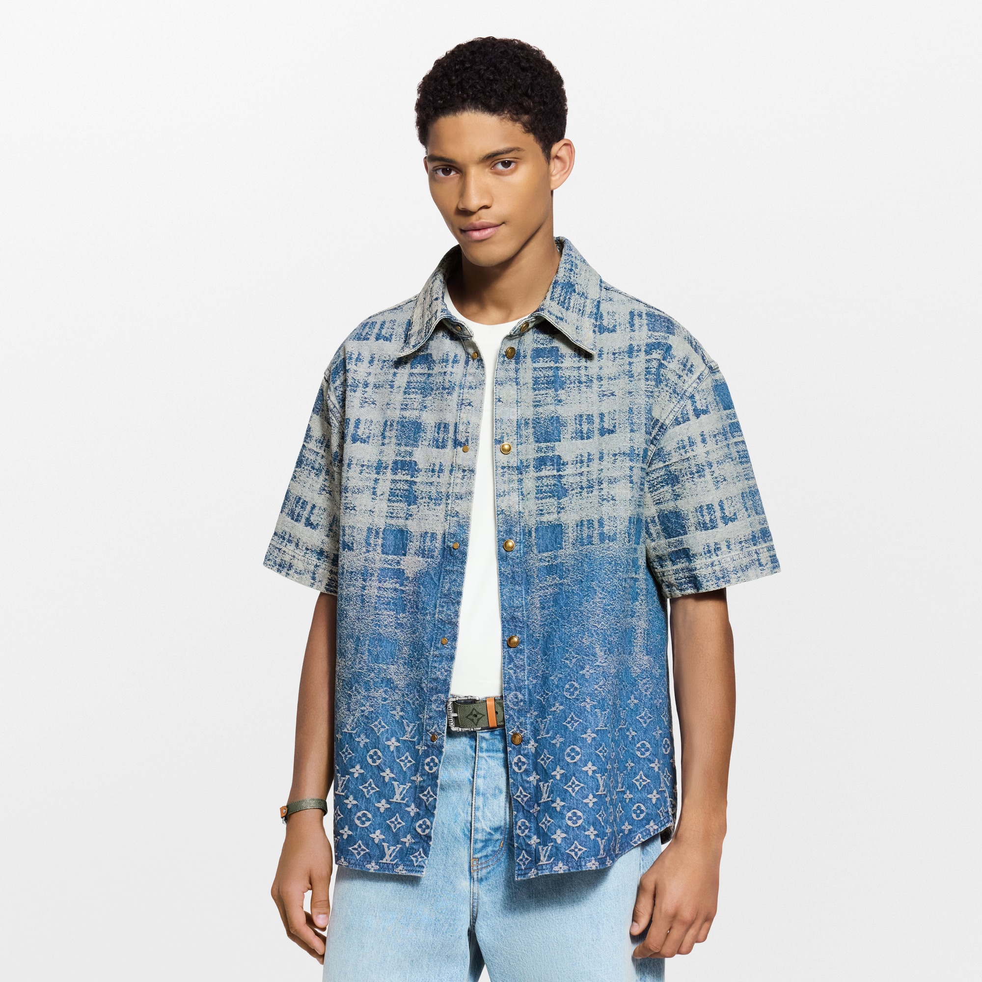 Denim Short-Sleeved Shirt  in Men