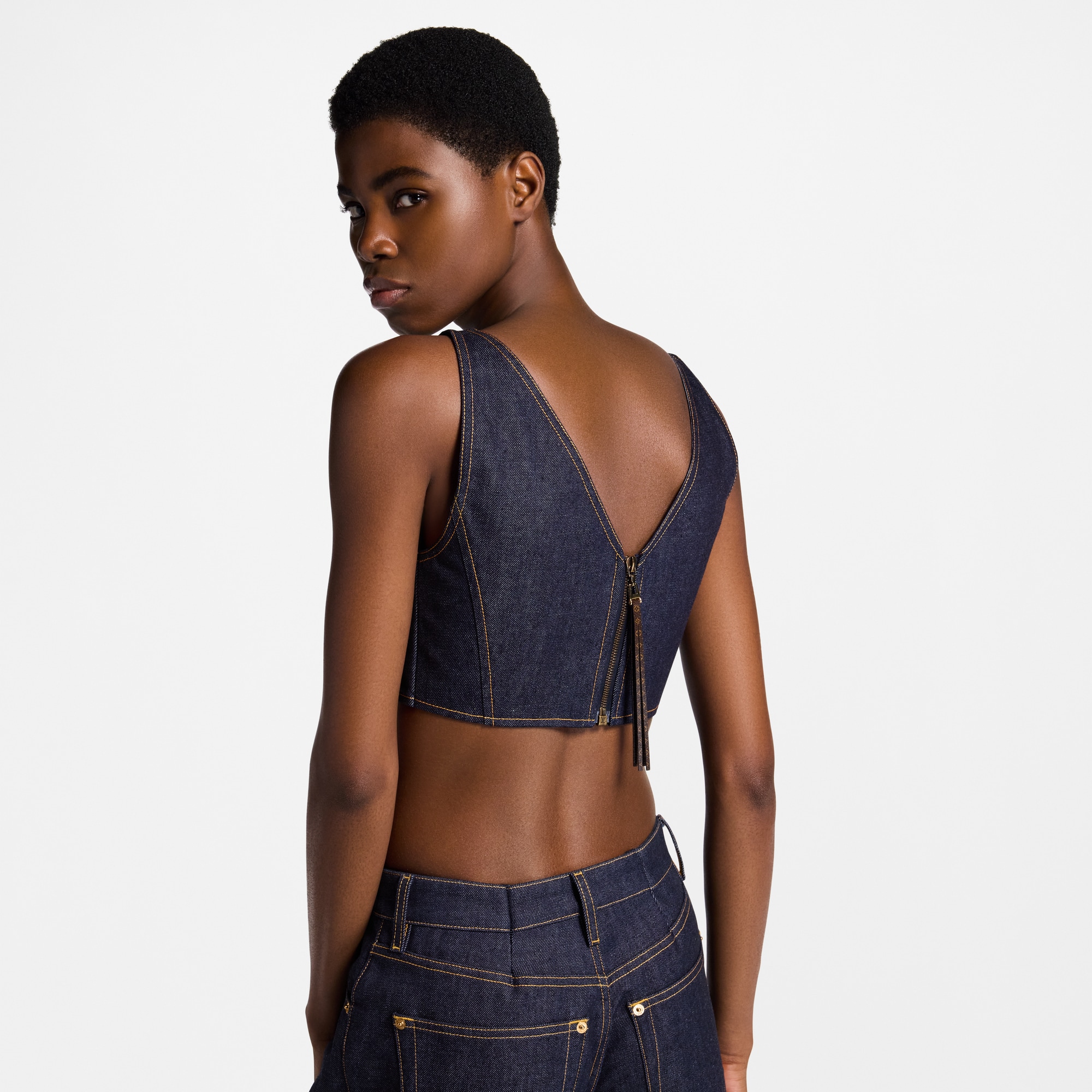 Denim V-Neck Crop Top  in Women