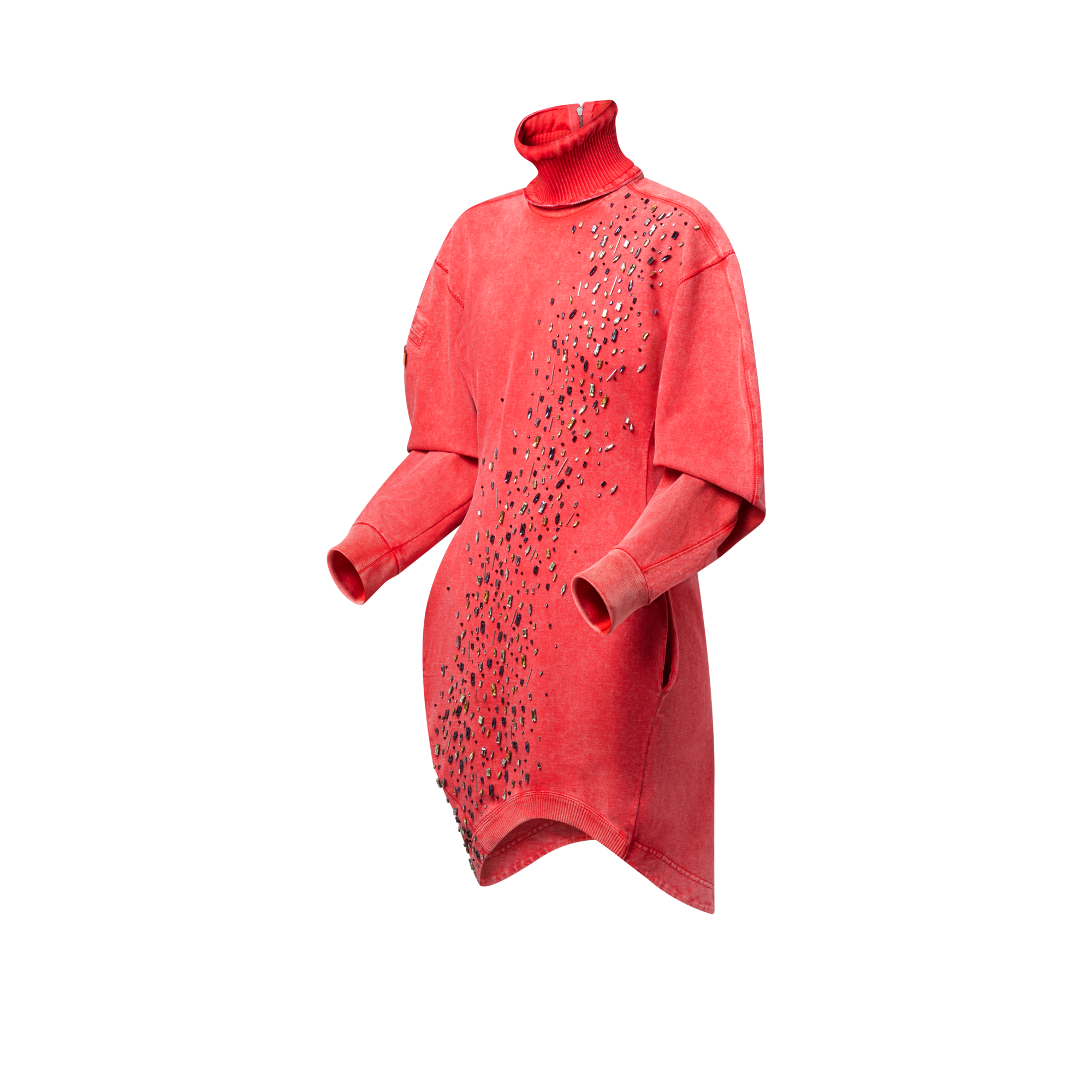 Emb L/S Dress Asymmetrical Hem  in Women