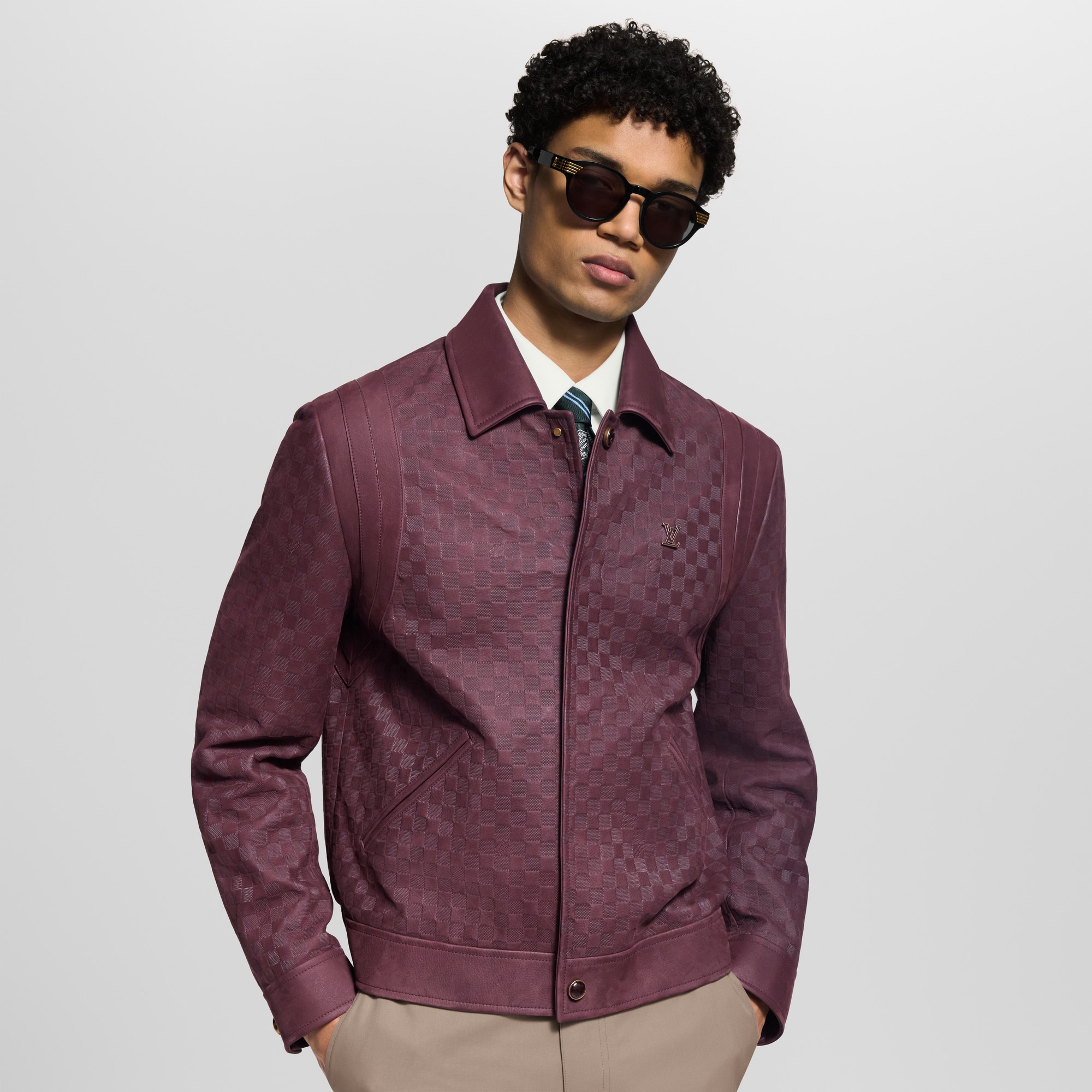 Embossed Damier Leather Blouson  in Men