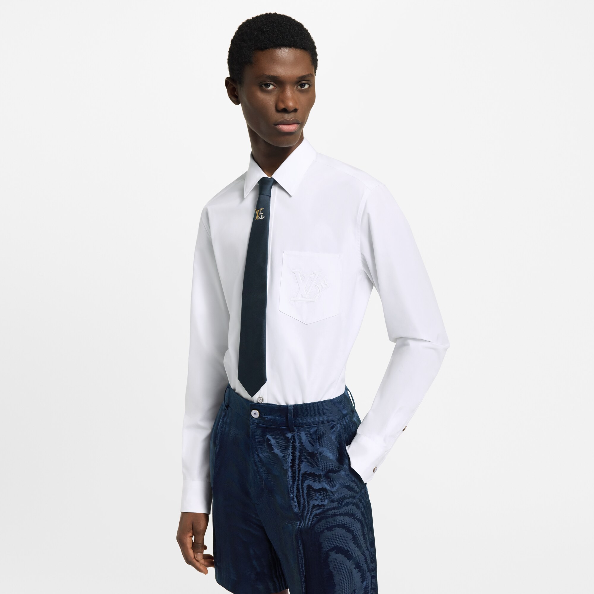 Embossed Signature Long-Sleeved Cotton Shirt  in Men