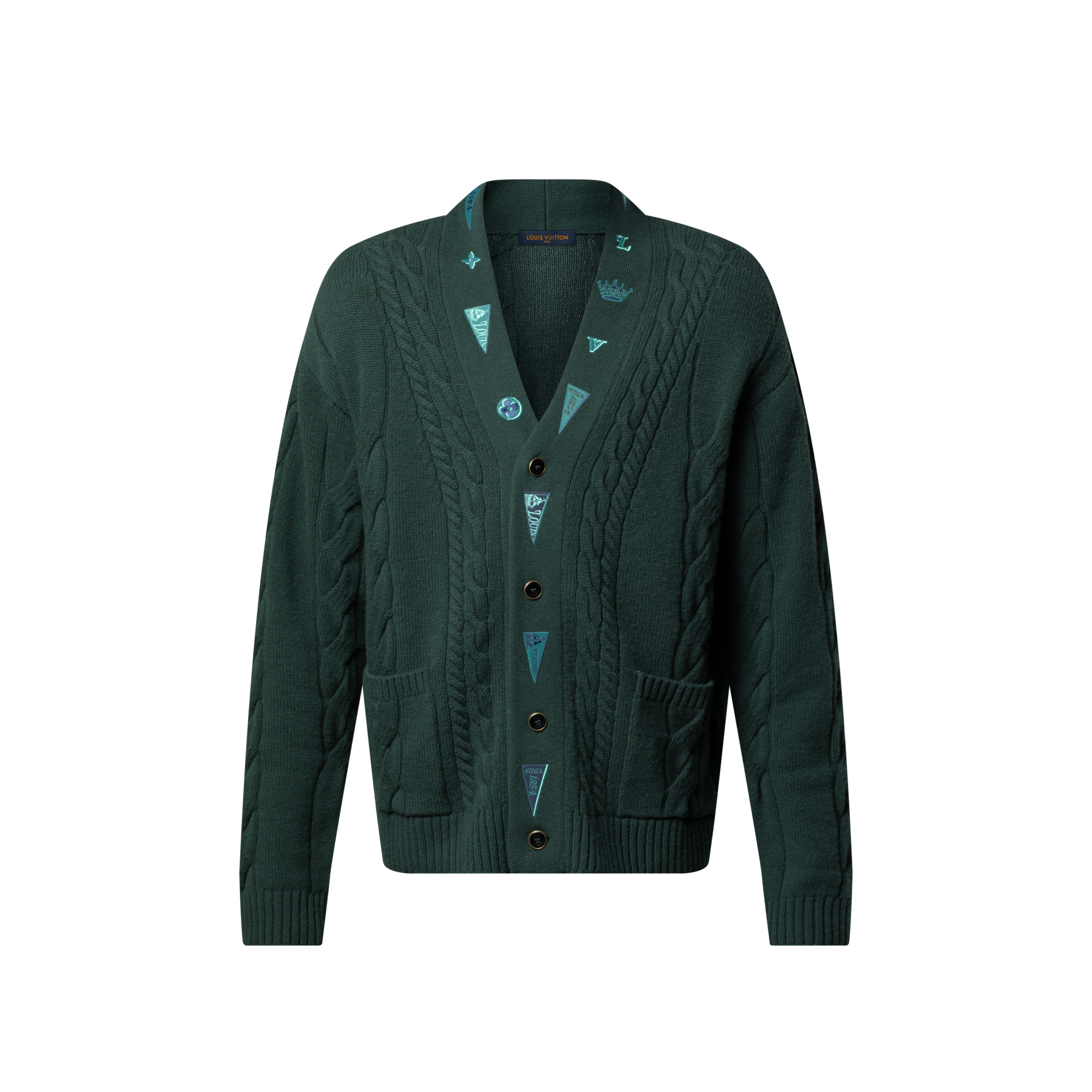 Embroidered Cable Knit Cardigan  in Men