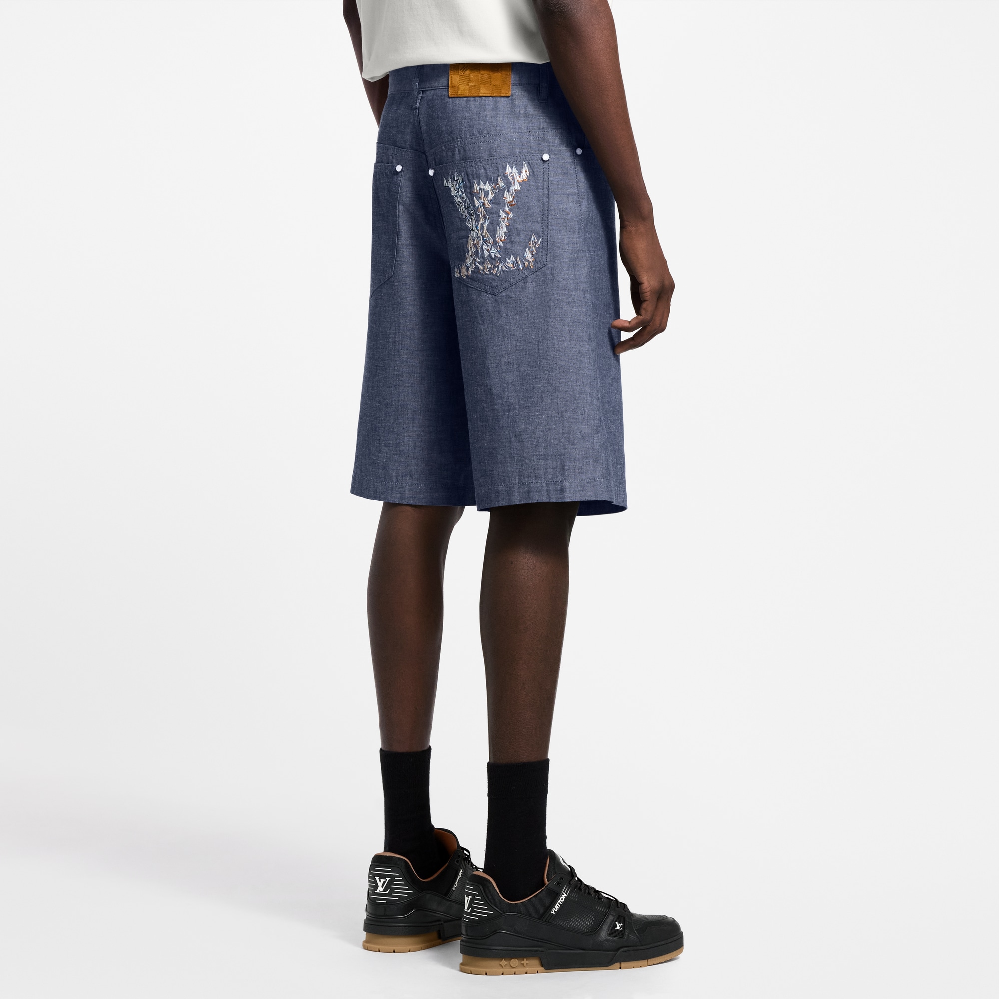 Embroidered Chambray Shorts  in Men