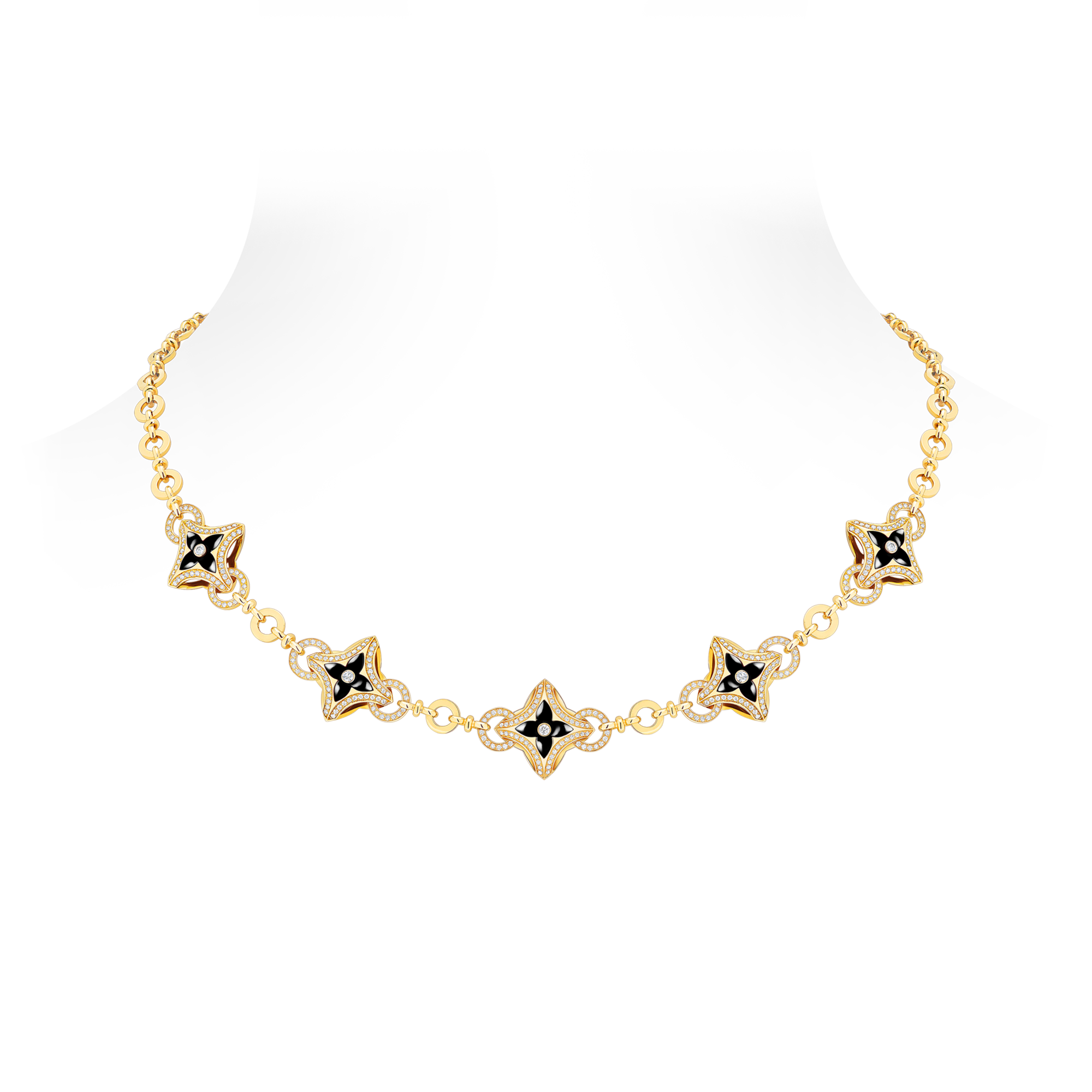 Ever Blossom Necklace, Yellow Gold, Onyx & Diamonds  in Jewellery