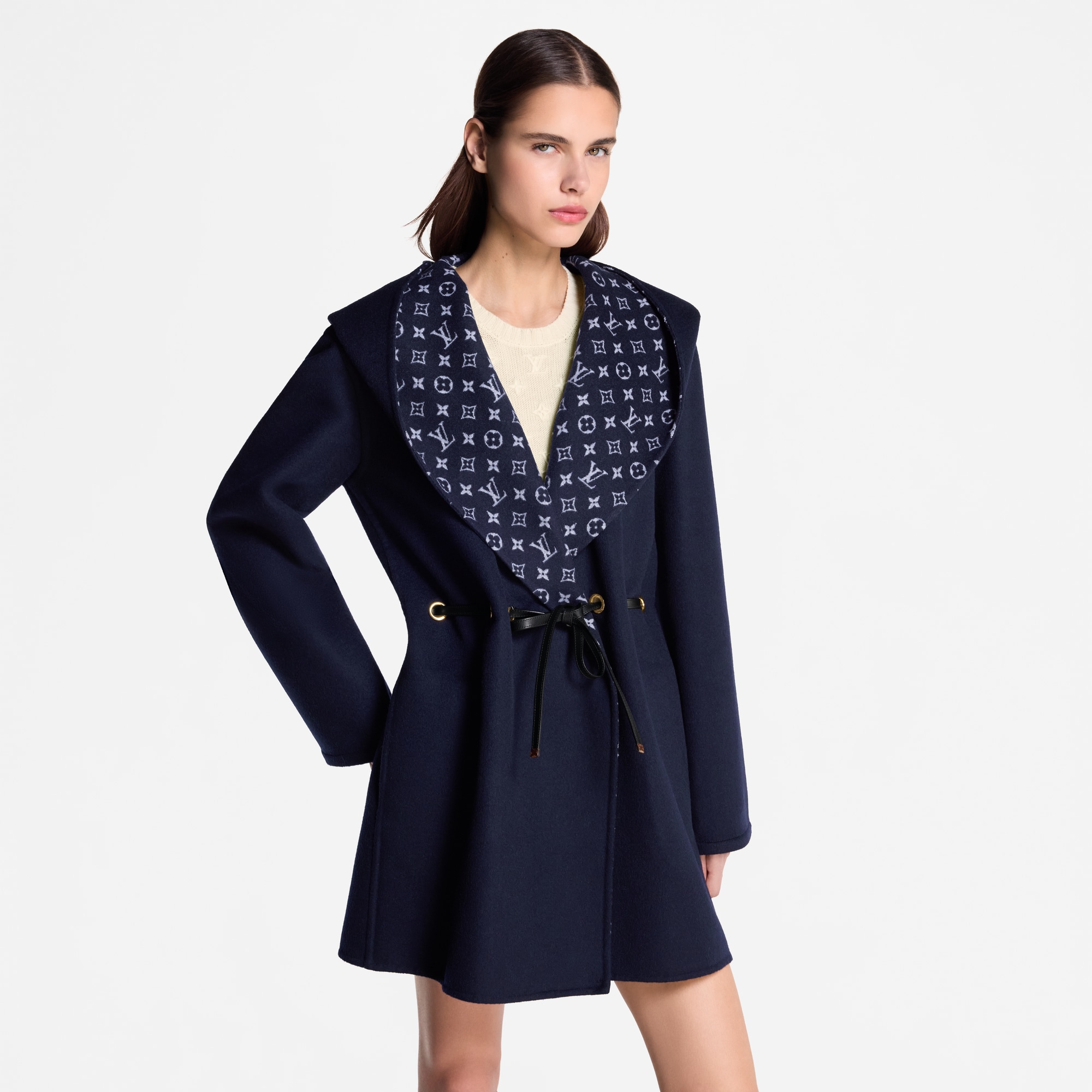 Hooded Drawstring Wrap Coat  in Women