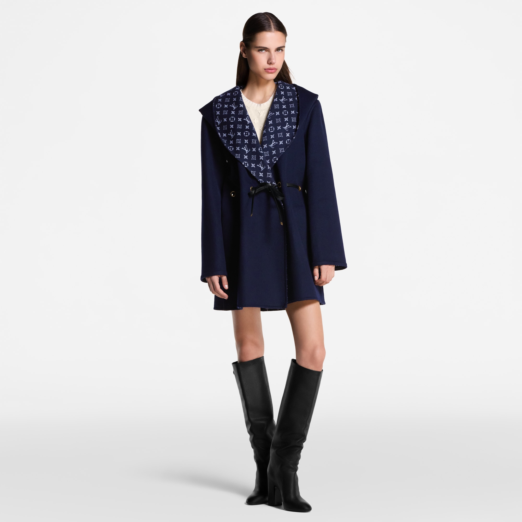 Hooded Drawstring Wrap Coat  in Women