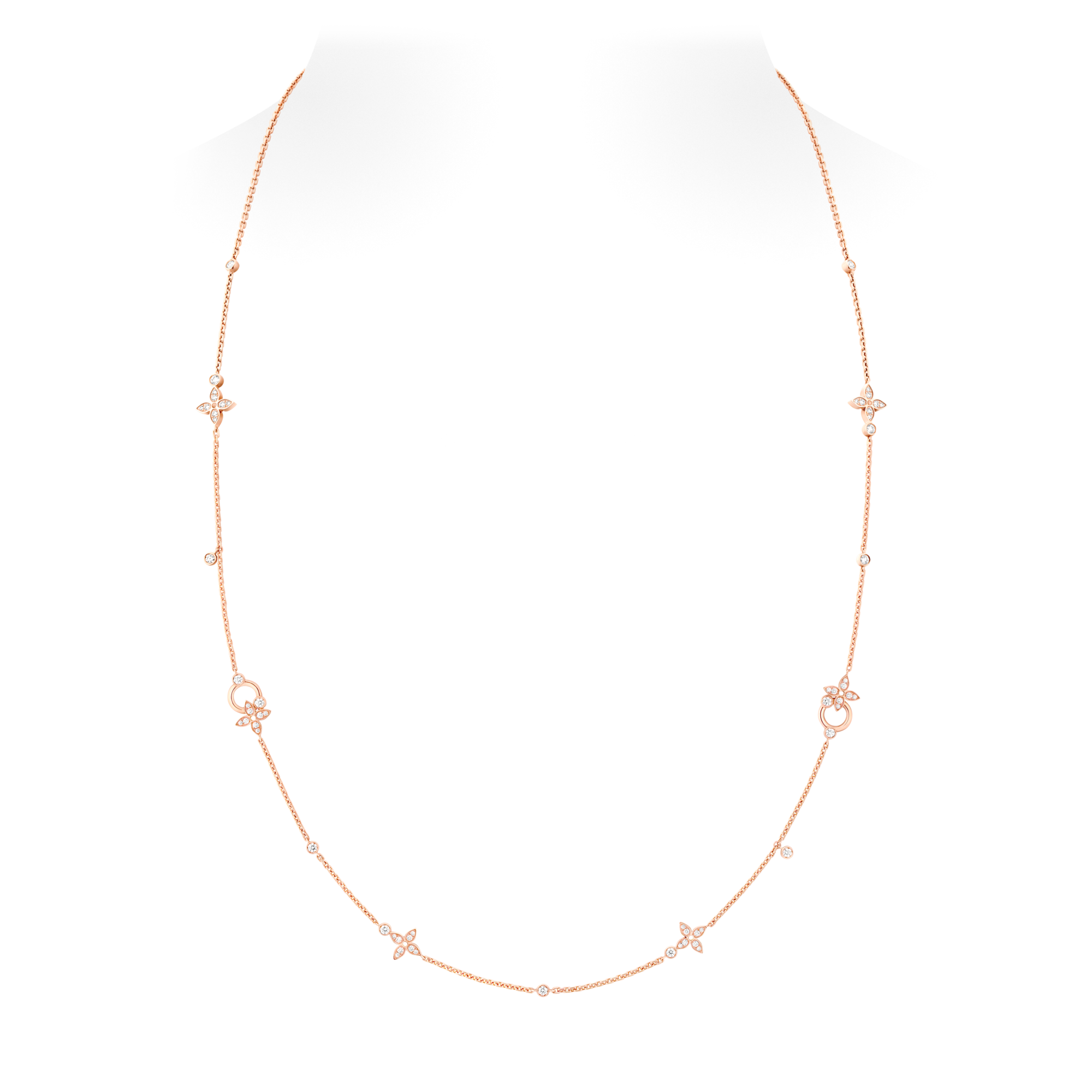 Idylle Blossom Multi-Pattern Long Necklace, Pink Gold and Diamonds  in Jewellery