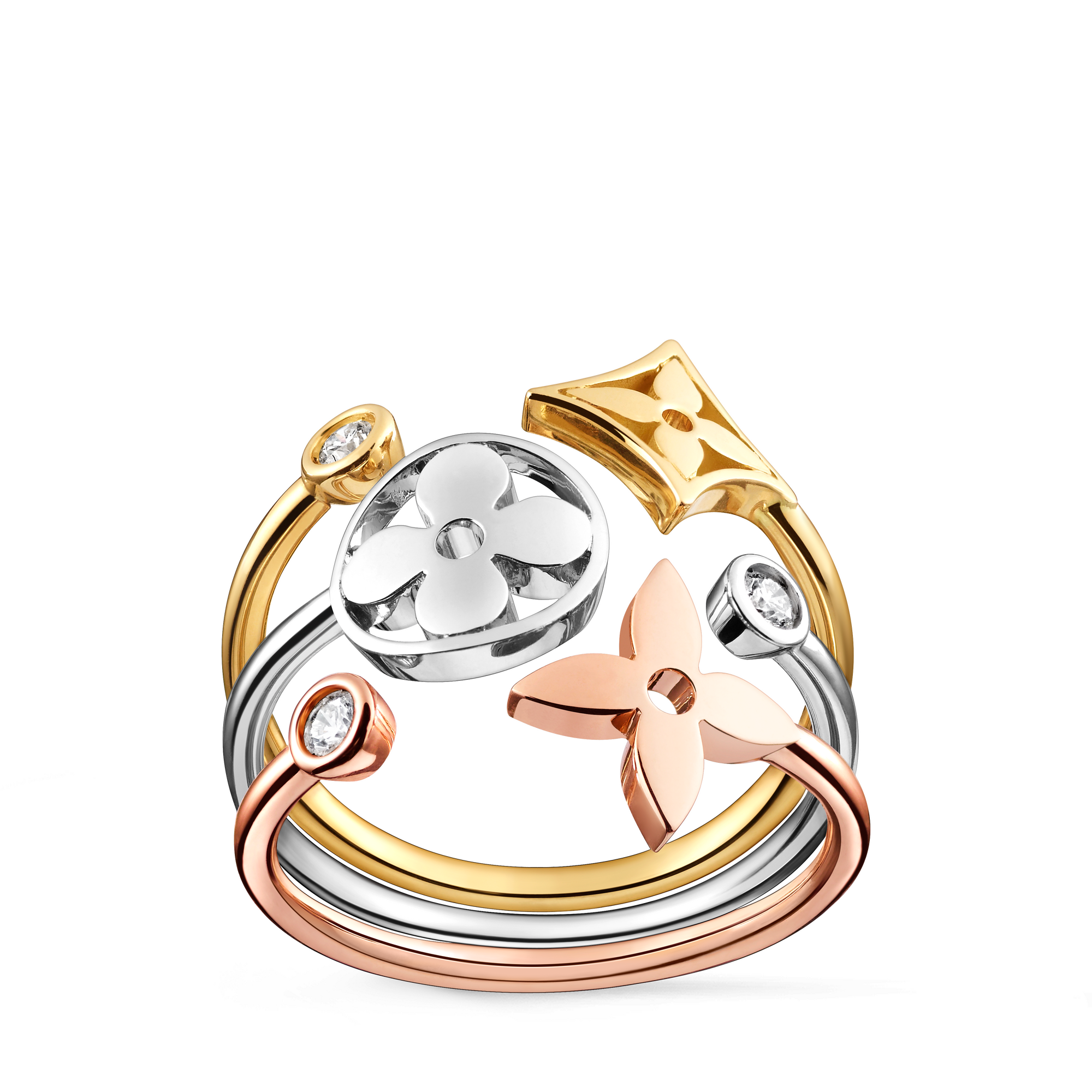 Idylle Blossom ring, 3 golds and diamonds  in Jewellery