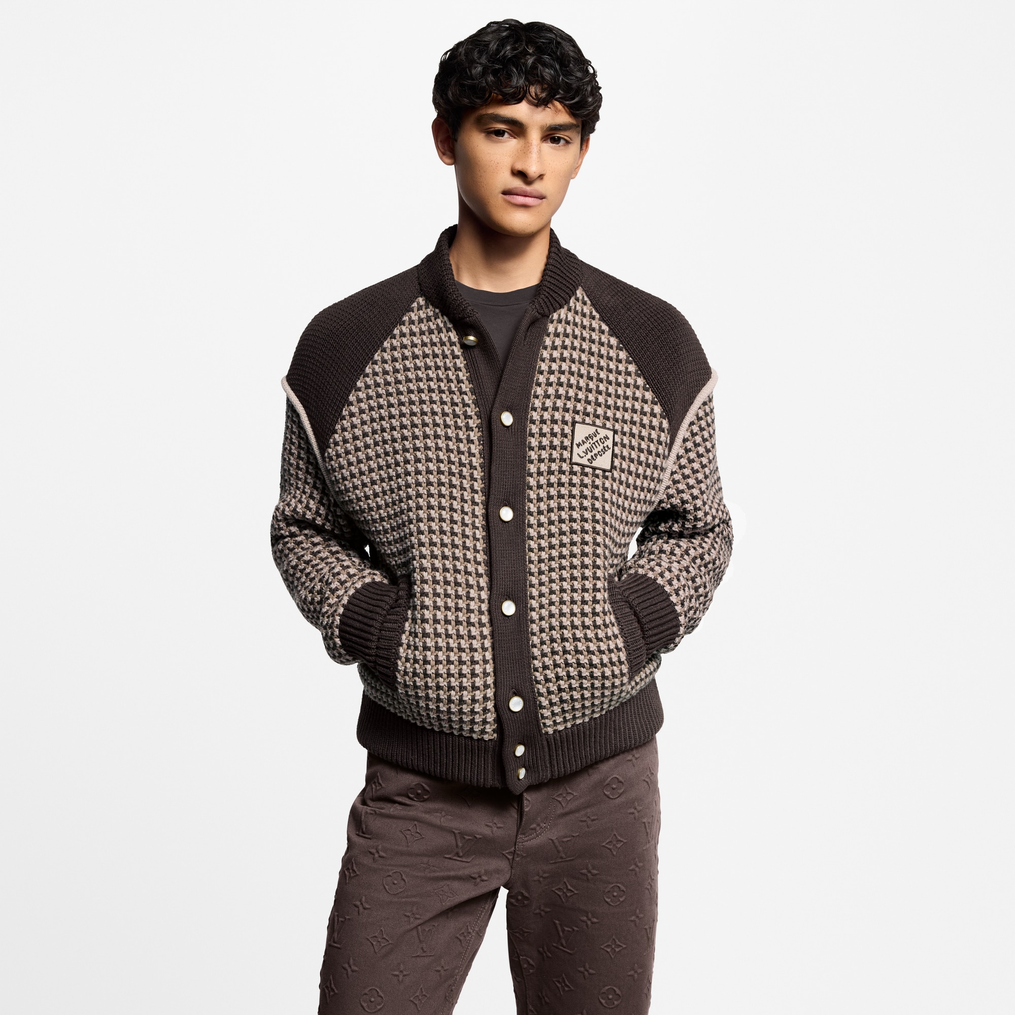 Knitted Cotton Jacquard Bomber  in Men