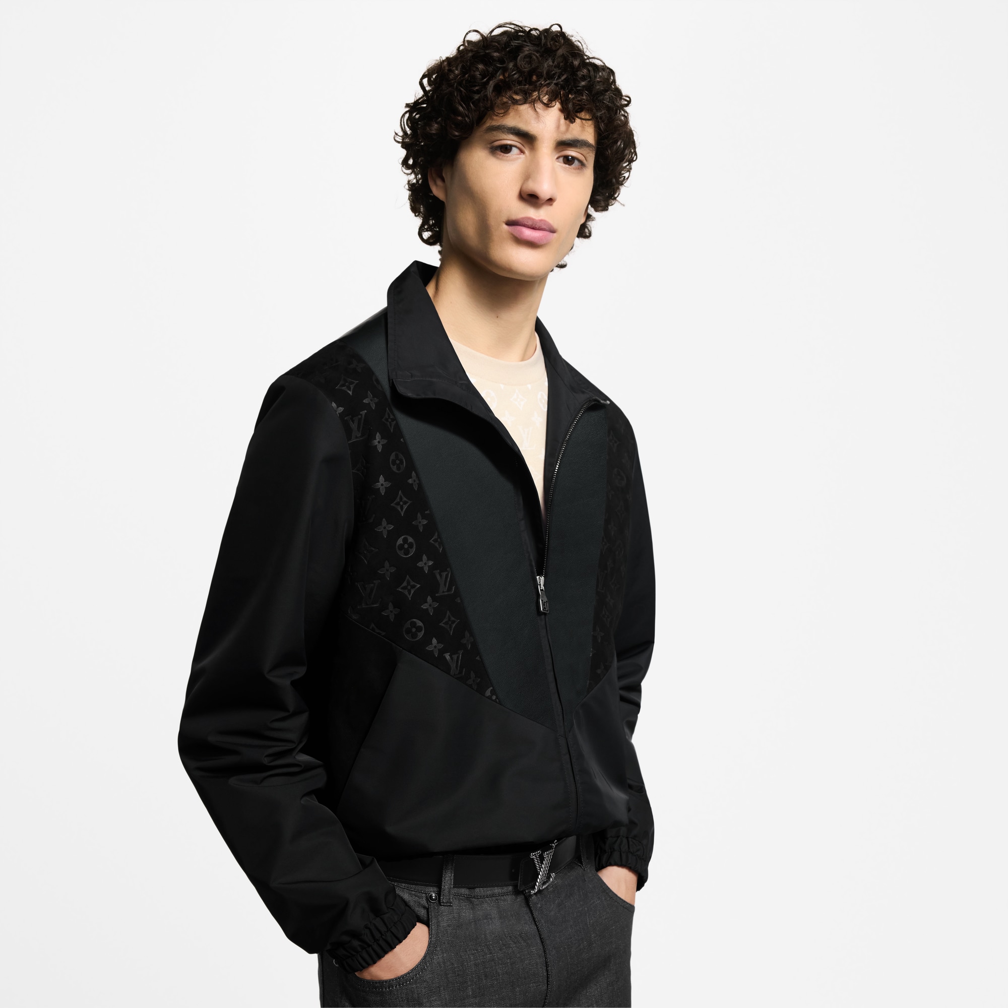 Leather Mix Track Top  in Men