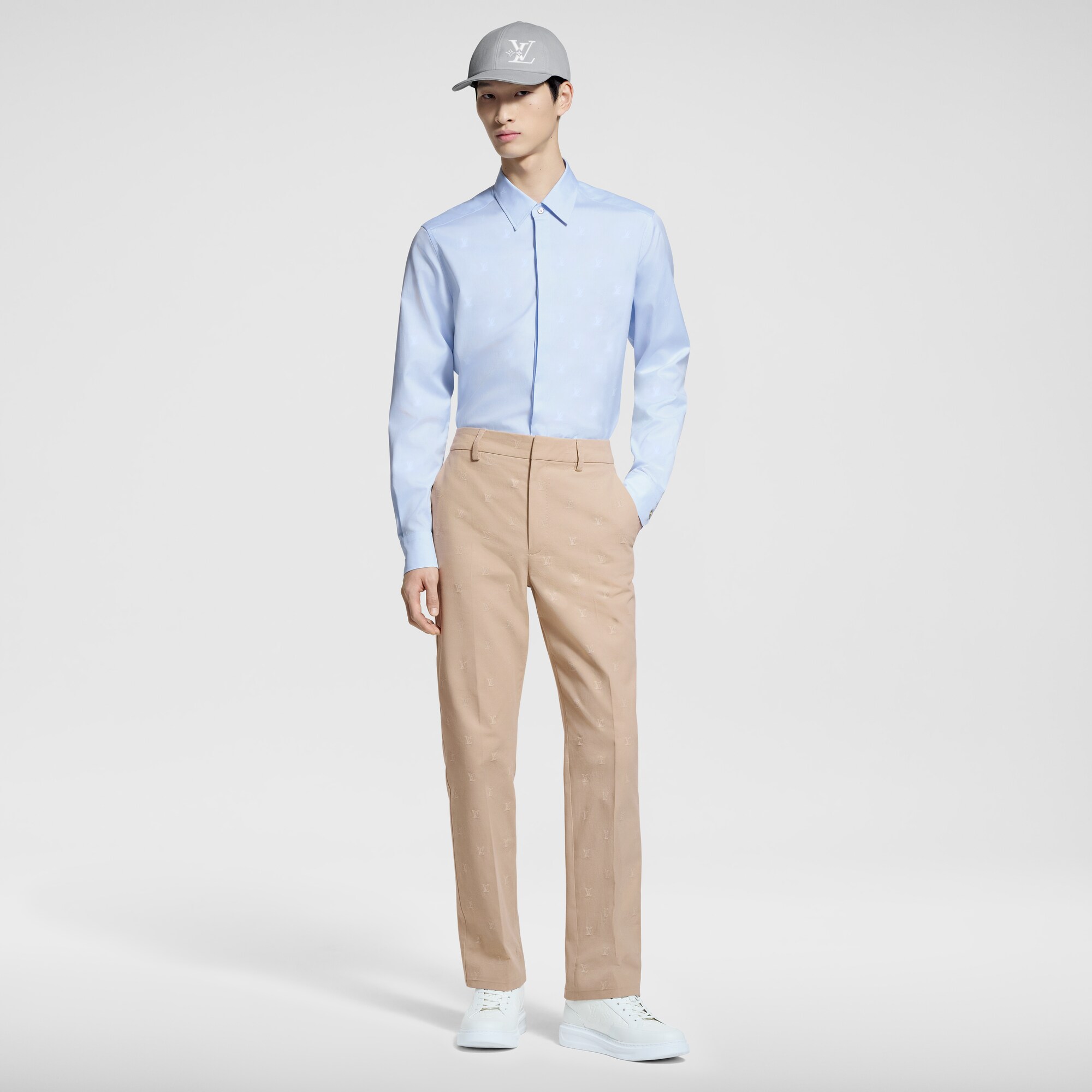 LV Blason Printed Cotton Long-Sleeved Oxford Shirt  in Men