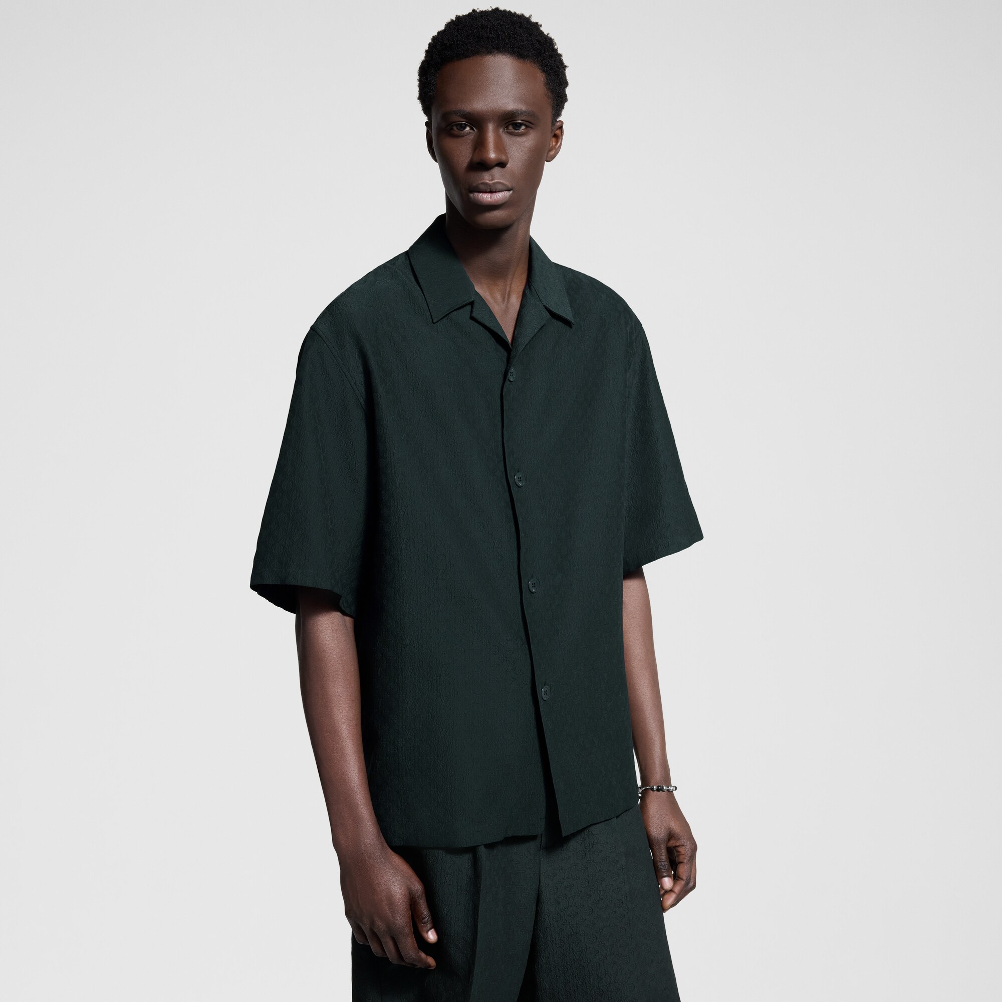 Mini Monogram Silk-Cotton Blend Short-Sleeved Shirt  in Men