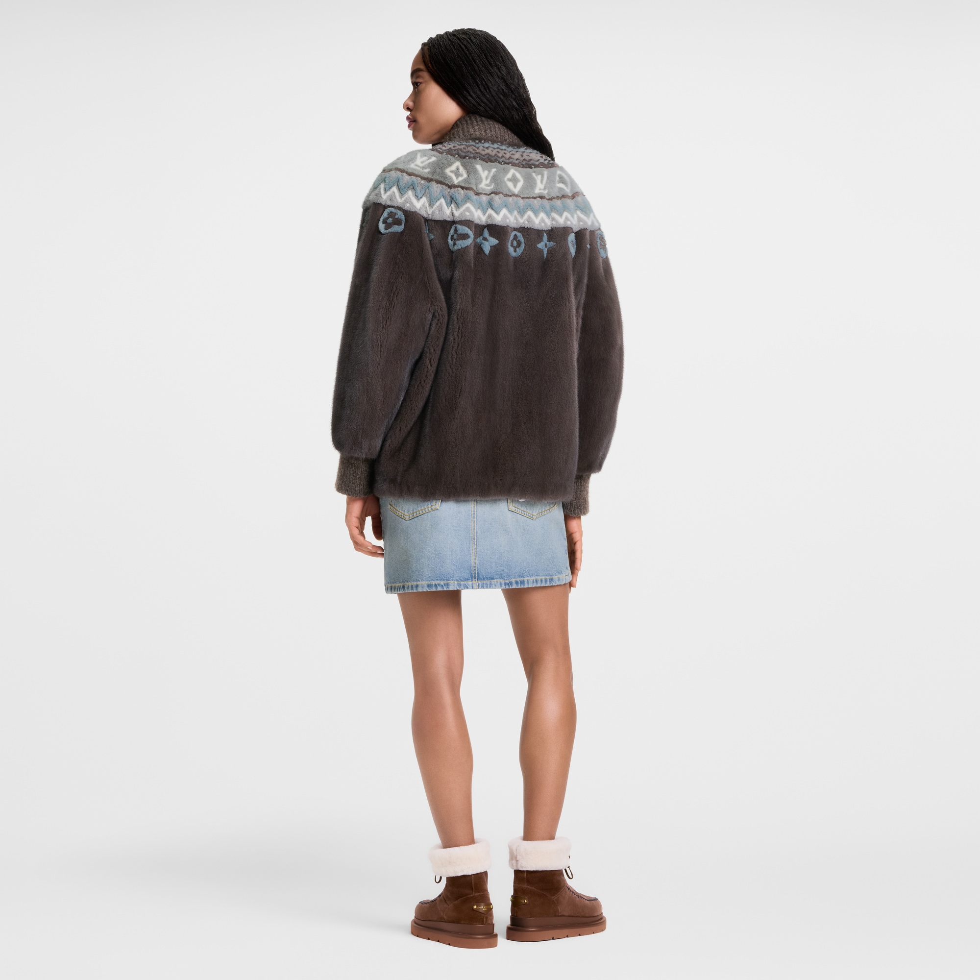 Mink Intarsia Chalet Bomber Jacket  in Women