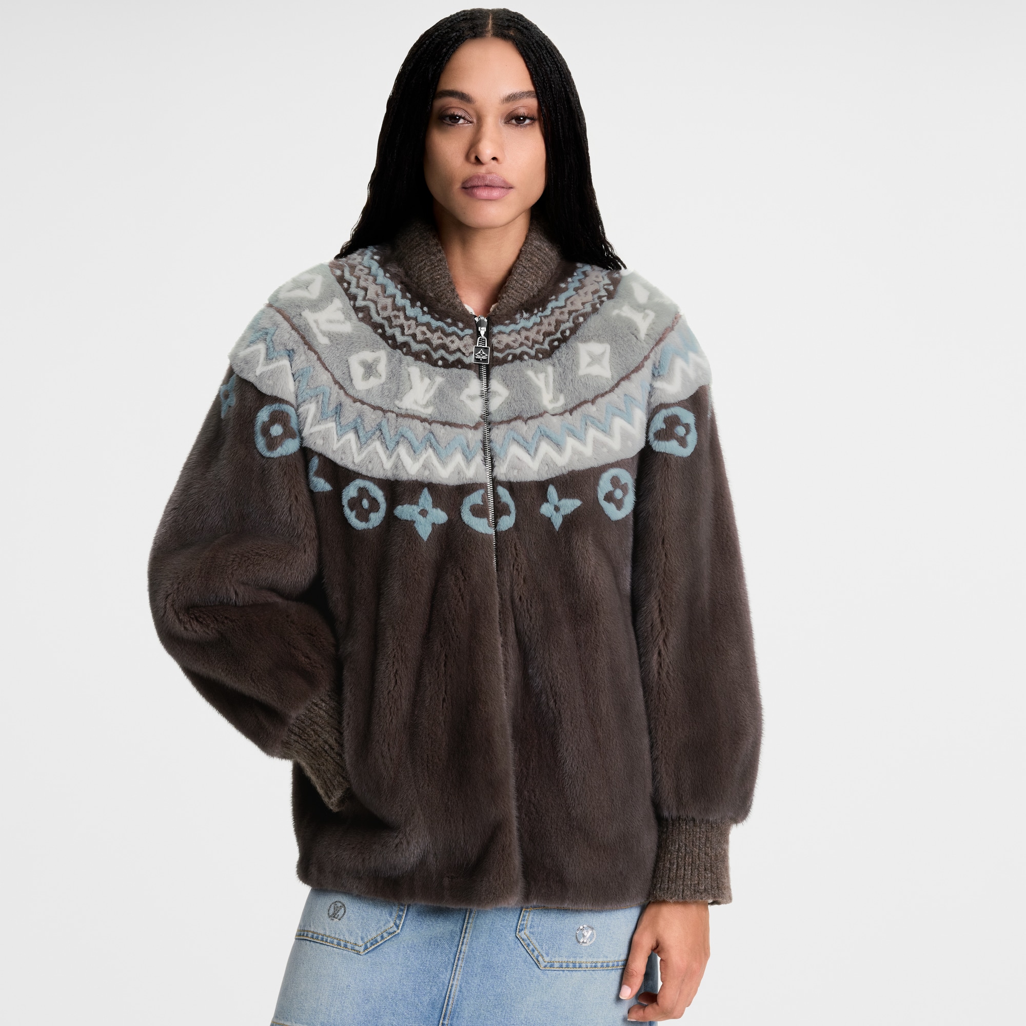 Mink Intarsia Chalet Bomber Jacket  in Women