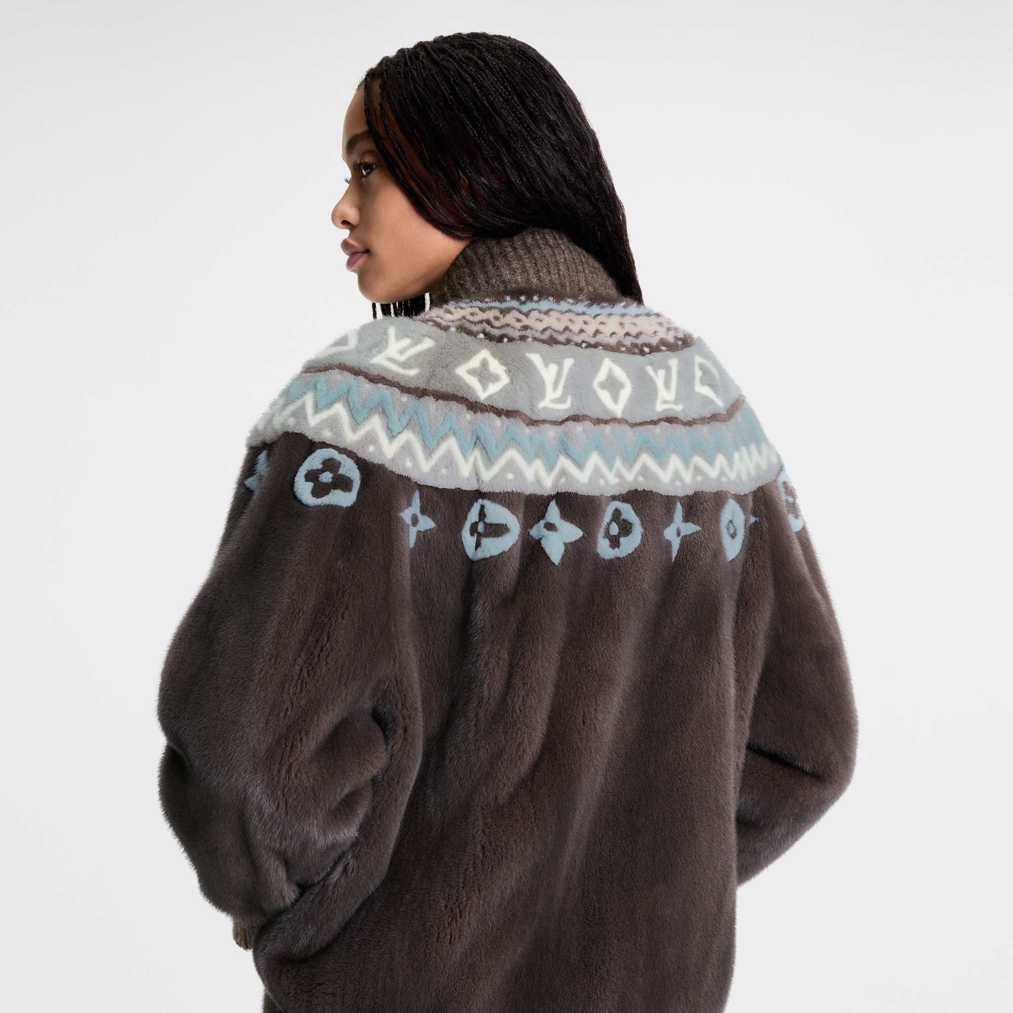 Mink Intarsia Chalet Bomber Jacket  in Women