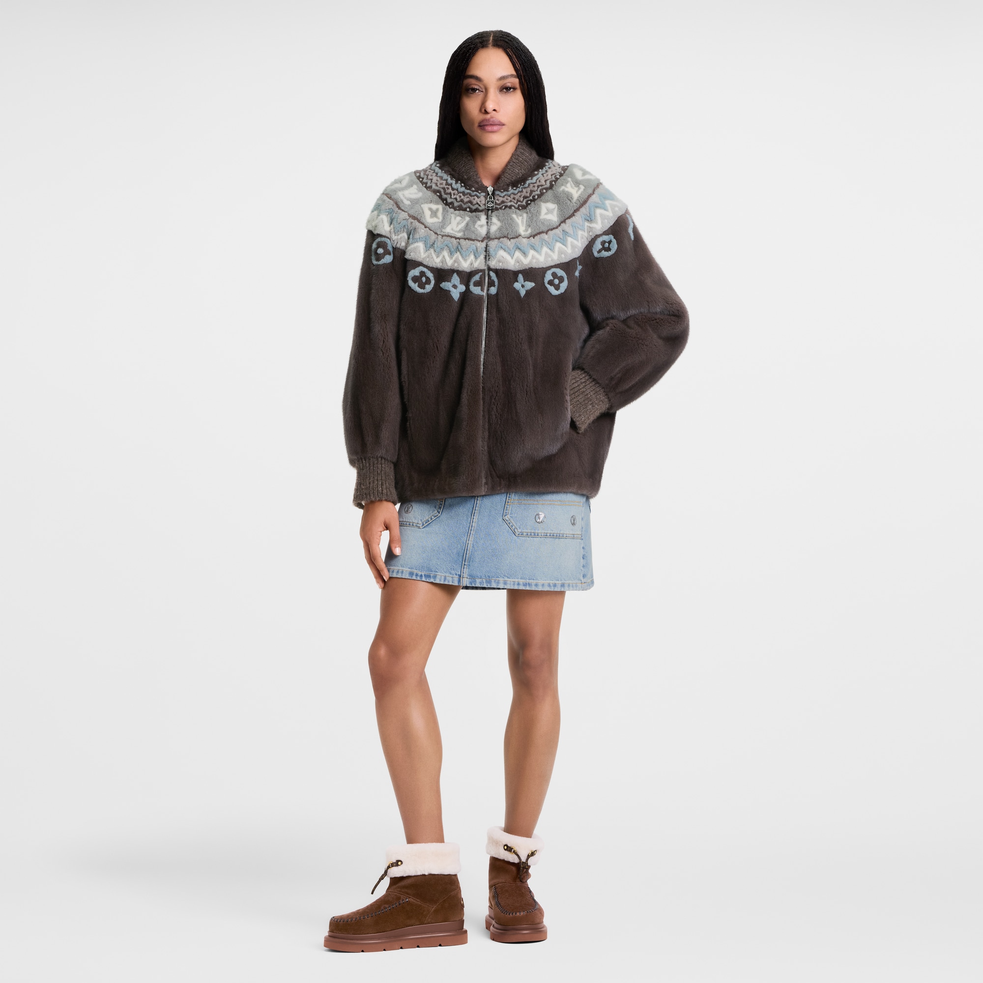 Mink Intarsia Chalet Bomber Jacket  in Women