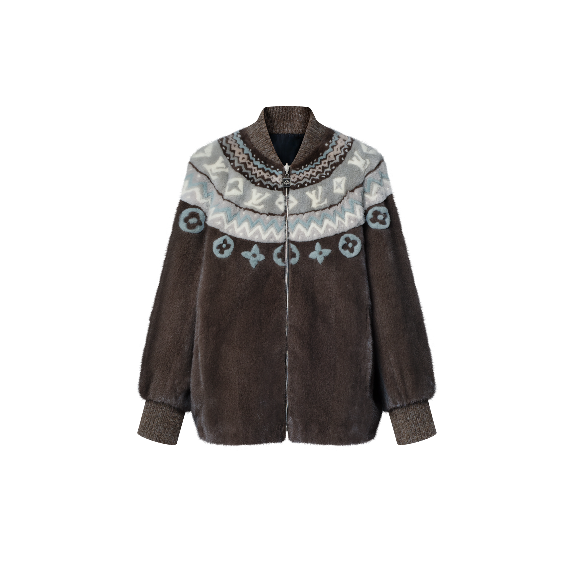 Mink Intarsia Chalet Bomber Jacket  in Women