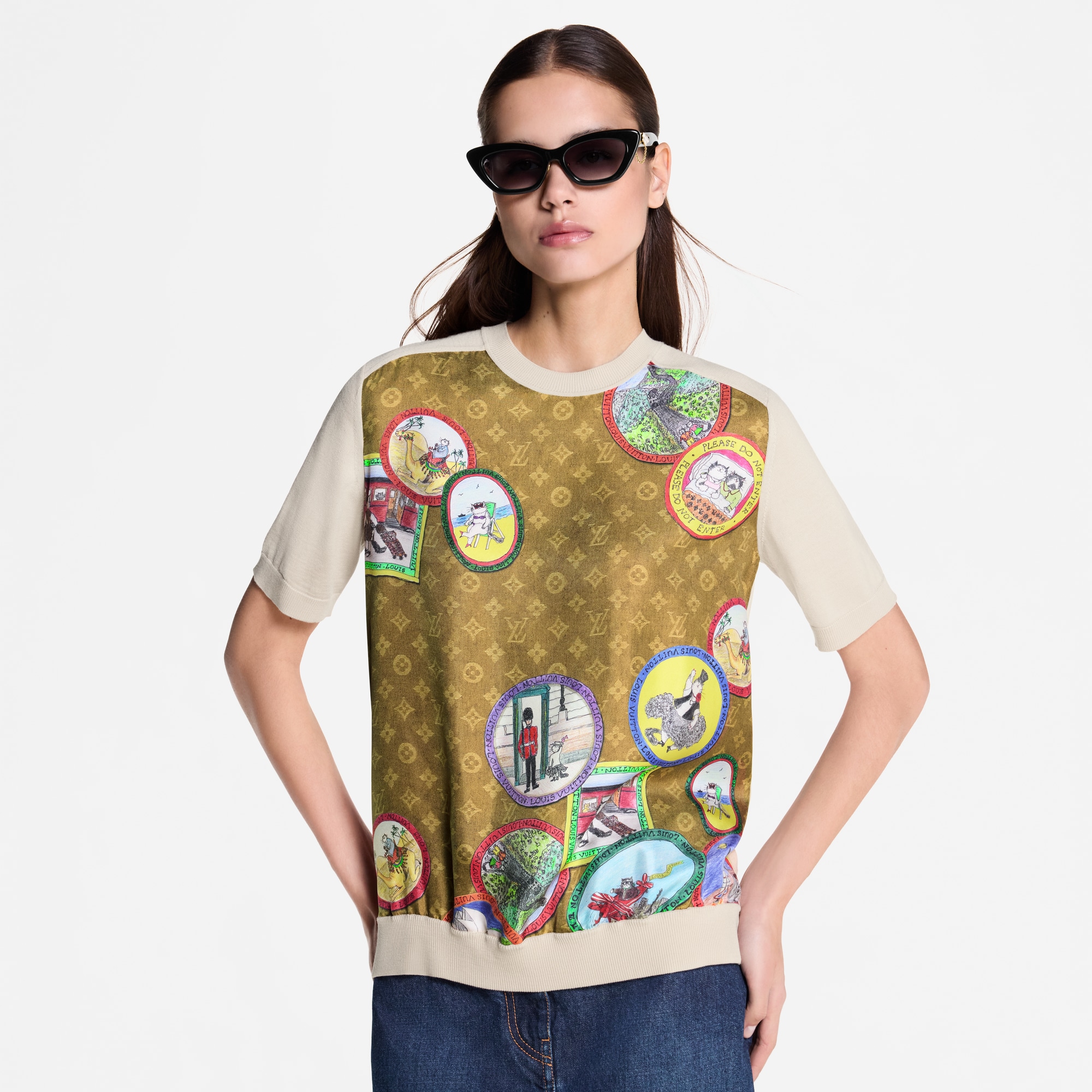 Monogram Cat Stamp Knit Top  in Women