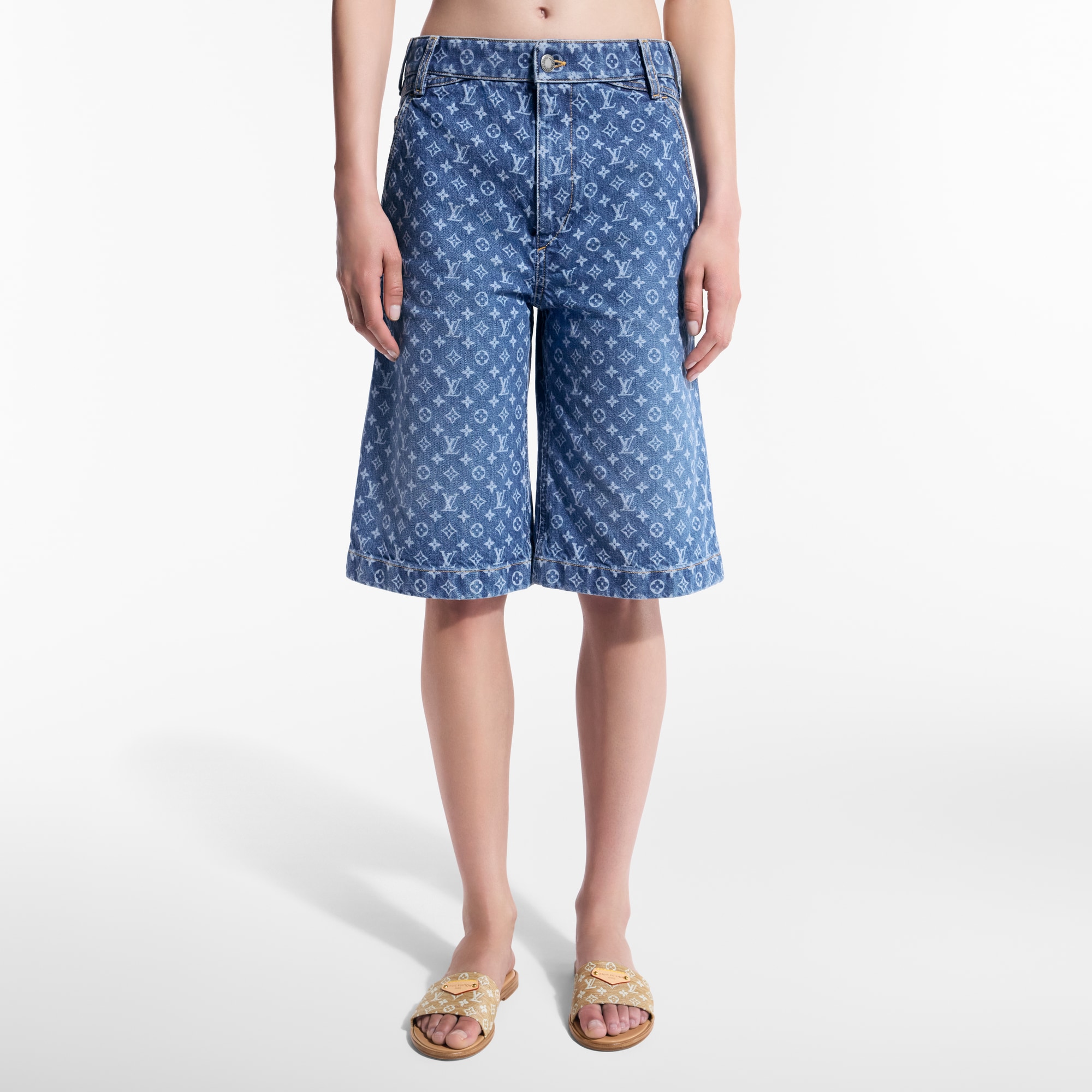 Monogram Denim Bermuda Shorts   in Women