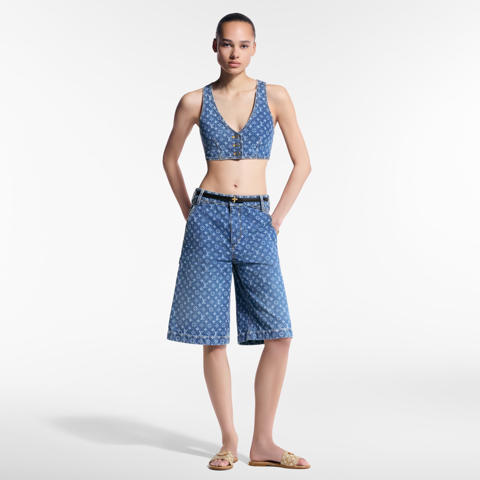 Monogram Denim Bermuda Shorts   in Women
