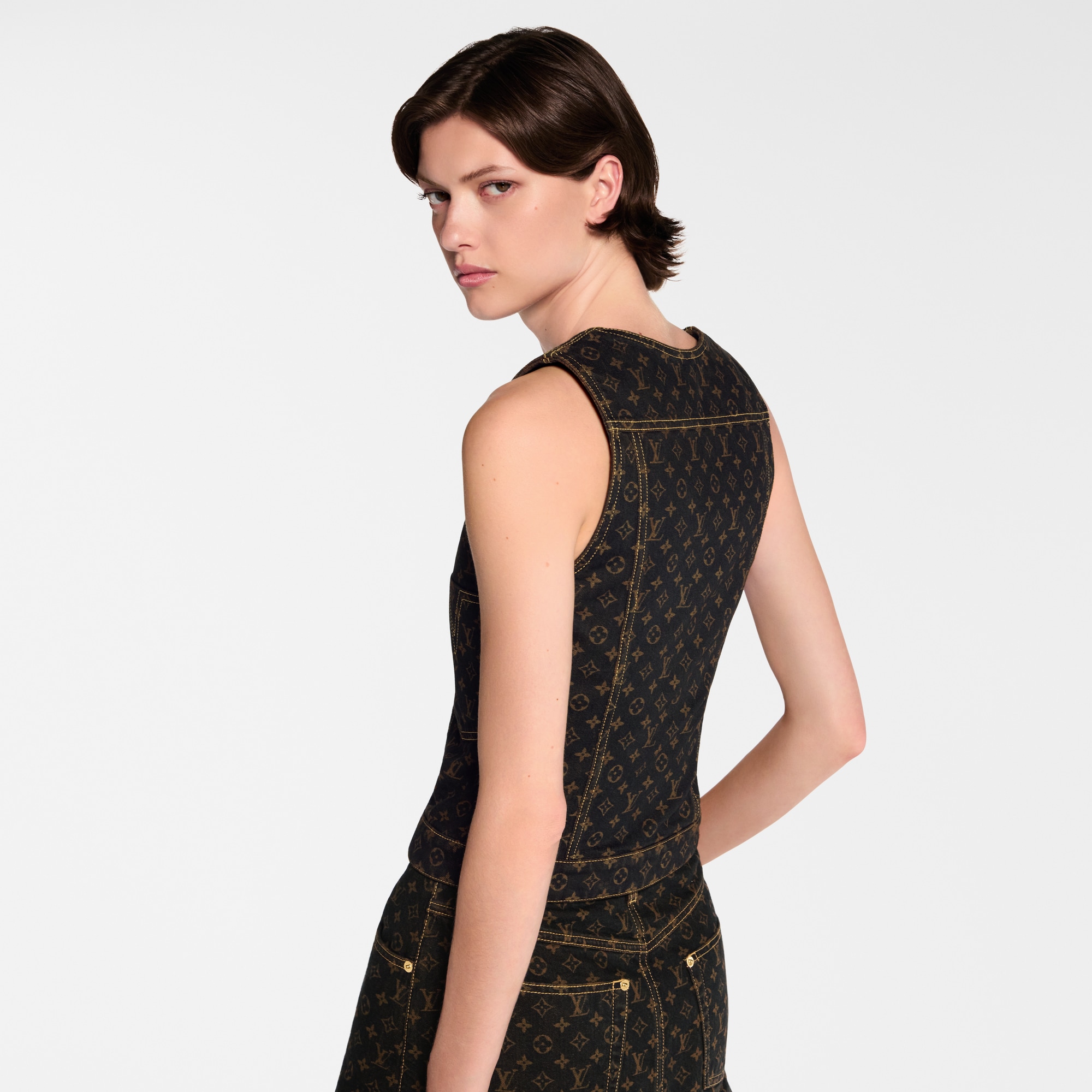 Monogram Denim Button Front Top  in Women