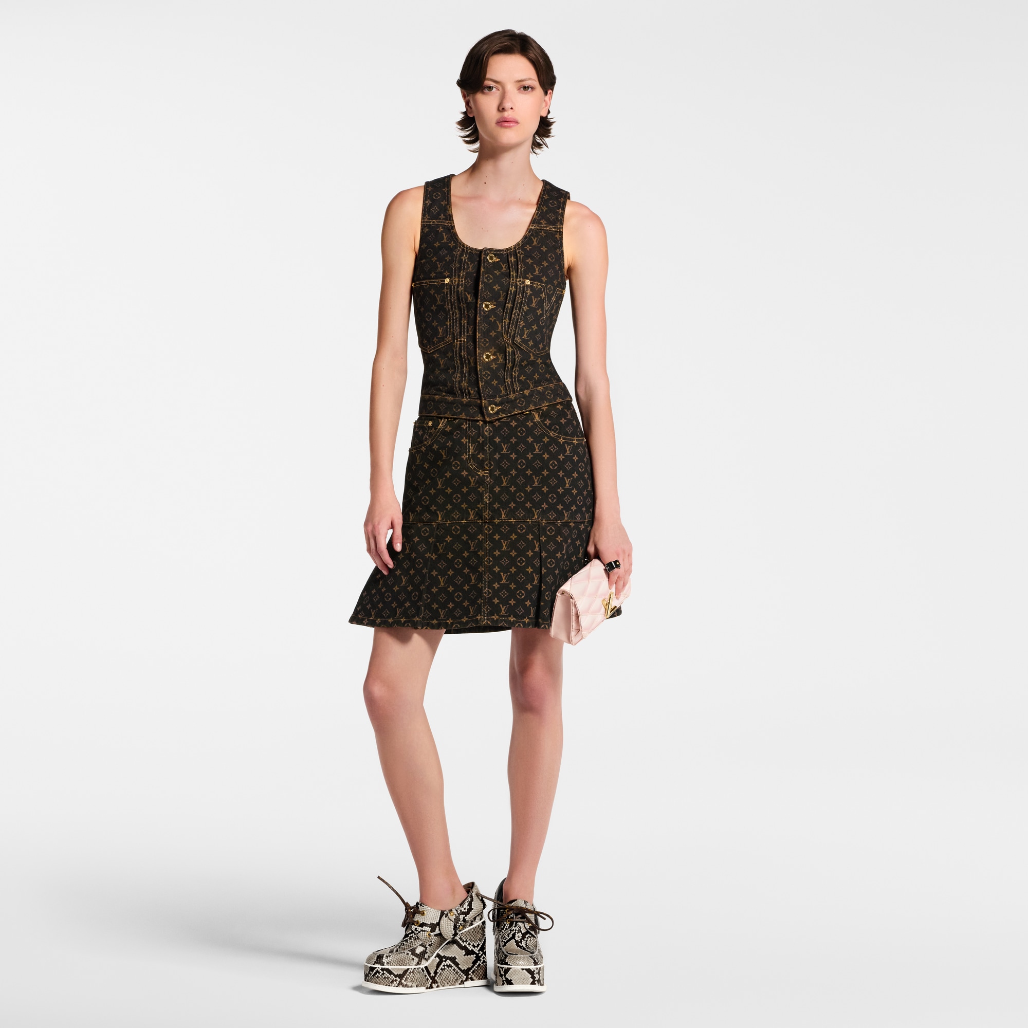 Monogram Denim Button Front Top  in Women