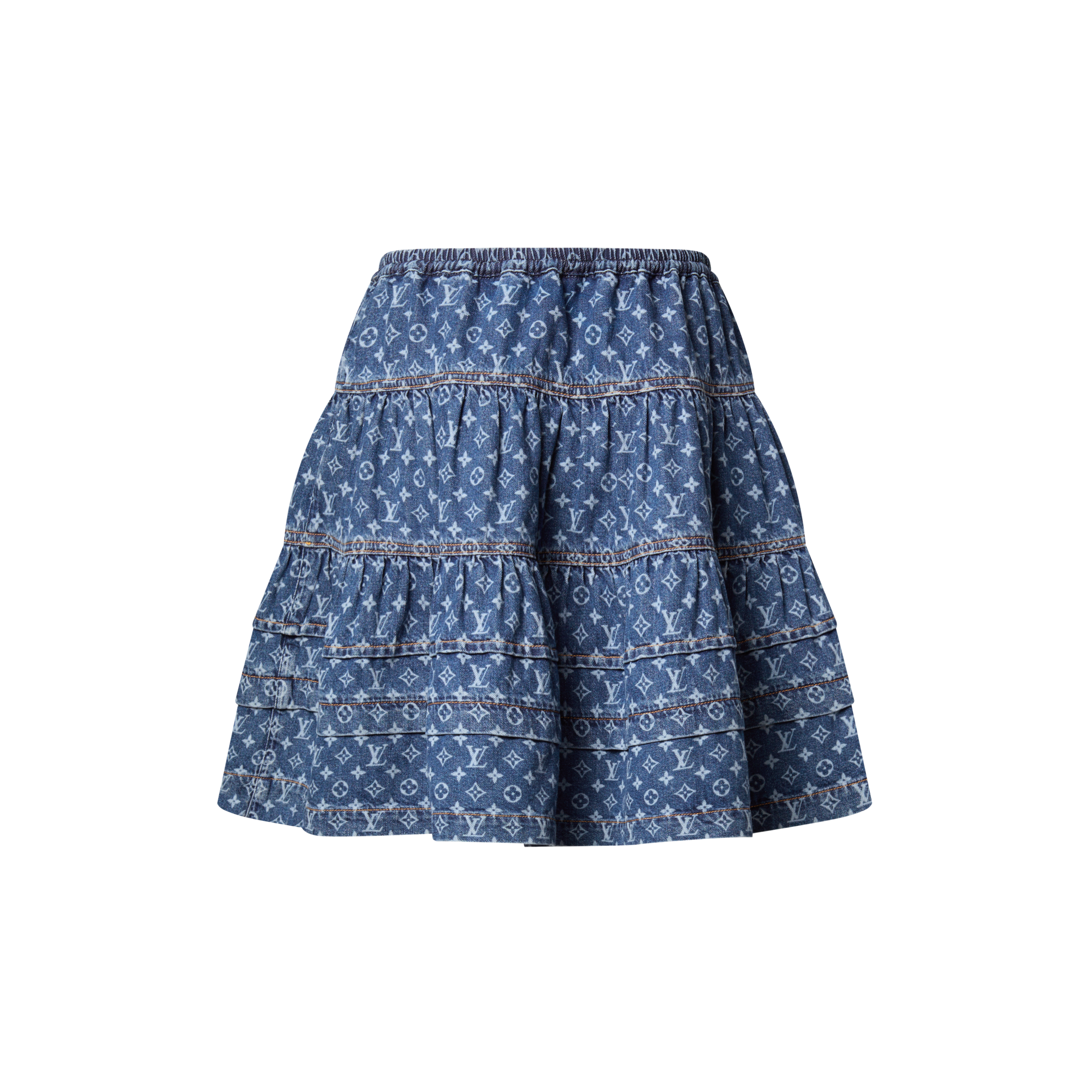 Monogram Denim Tiered Skirt  in Women