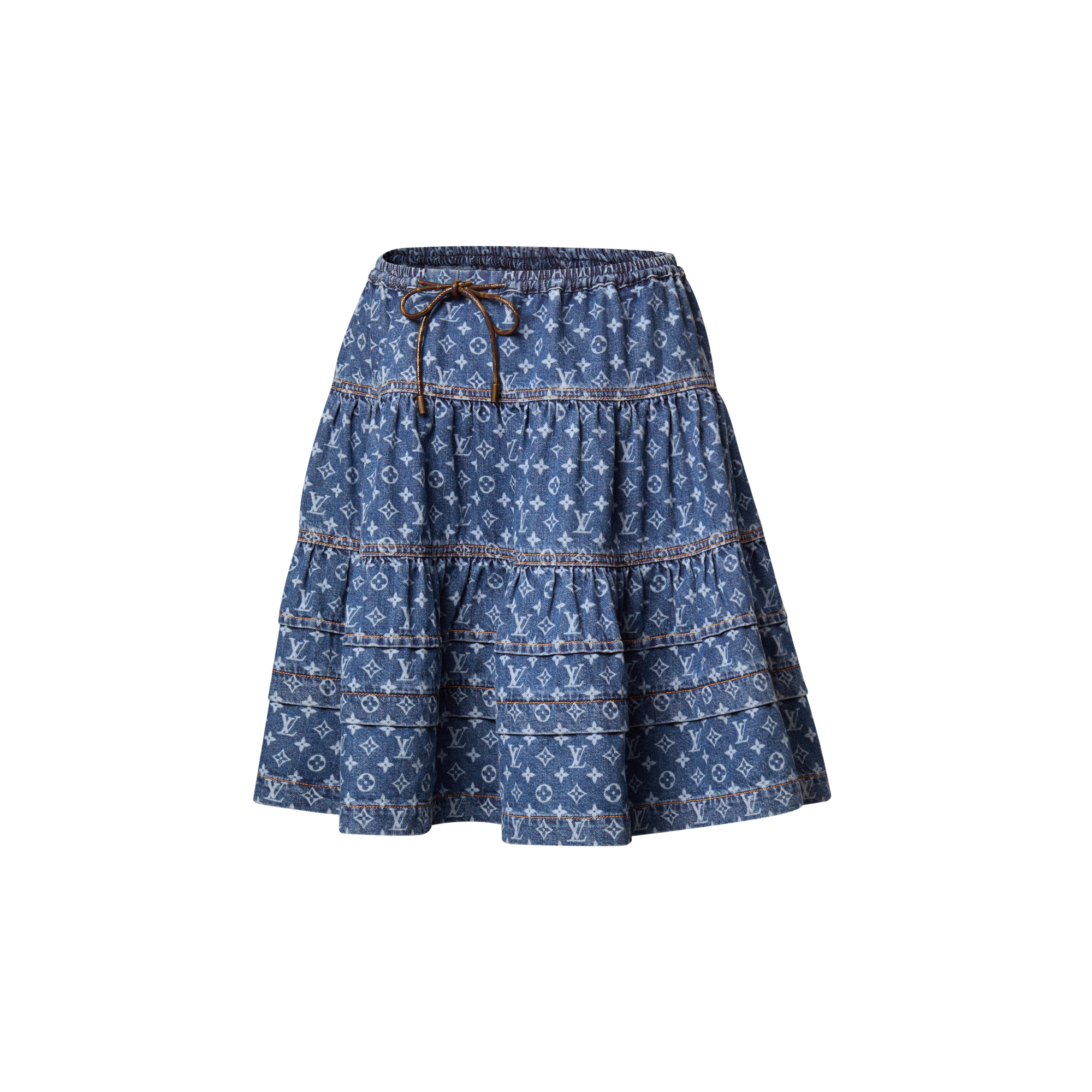 Monogram Denim Tiered Skirt  in Women
