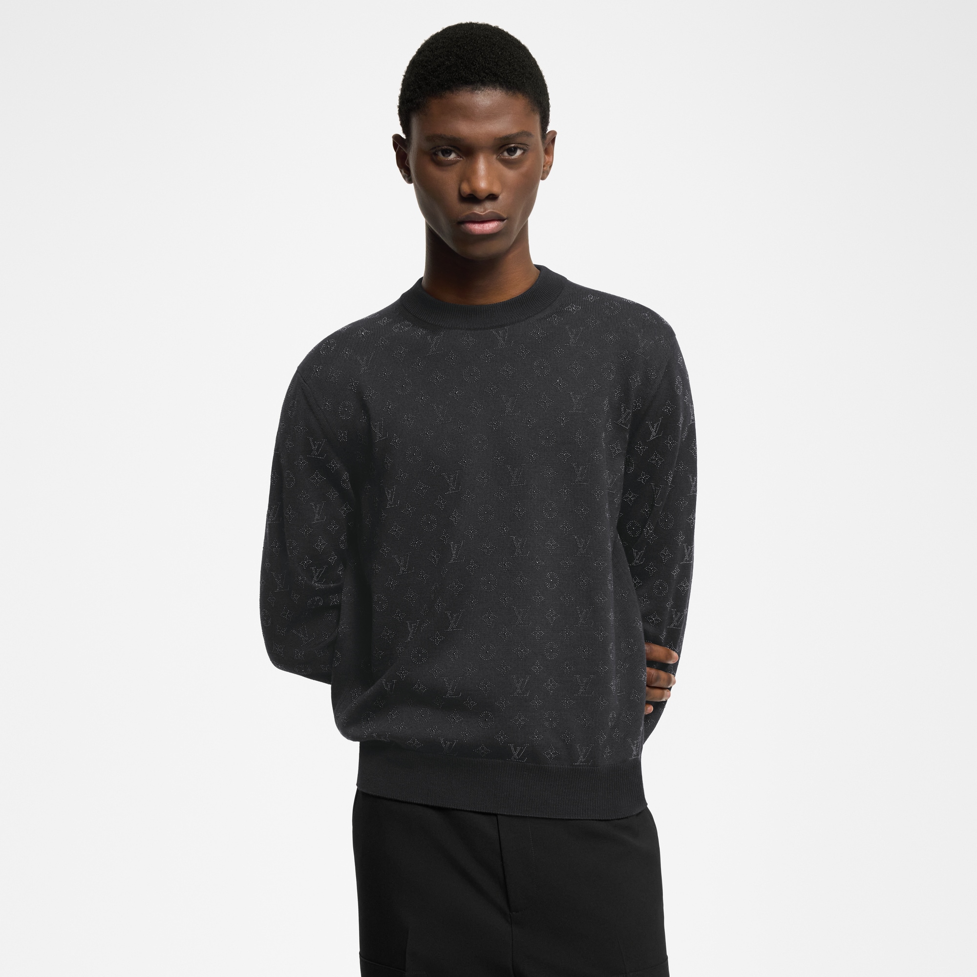 Monogram Embellished Wool Evening Crewneck  in Men