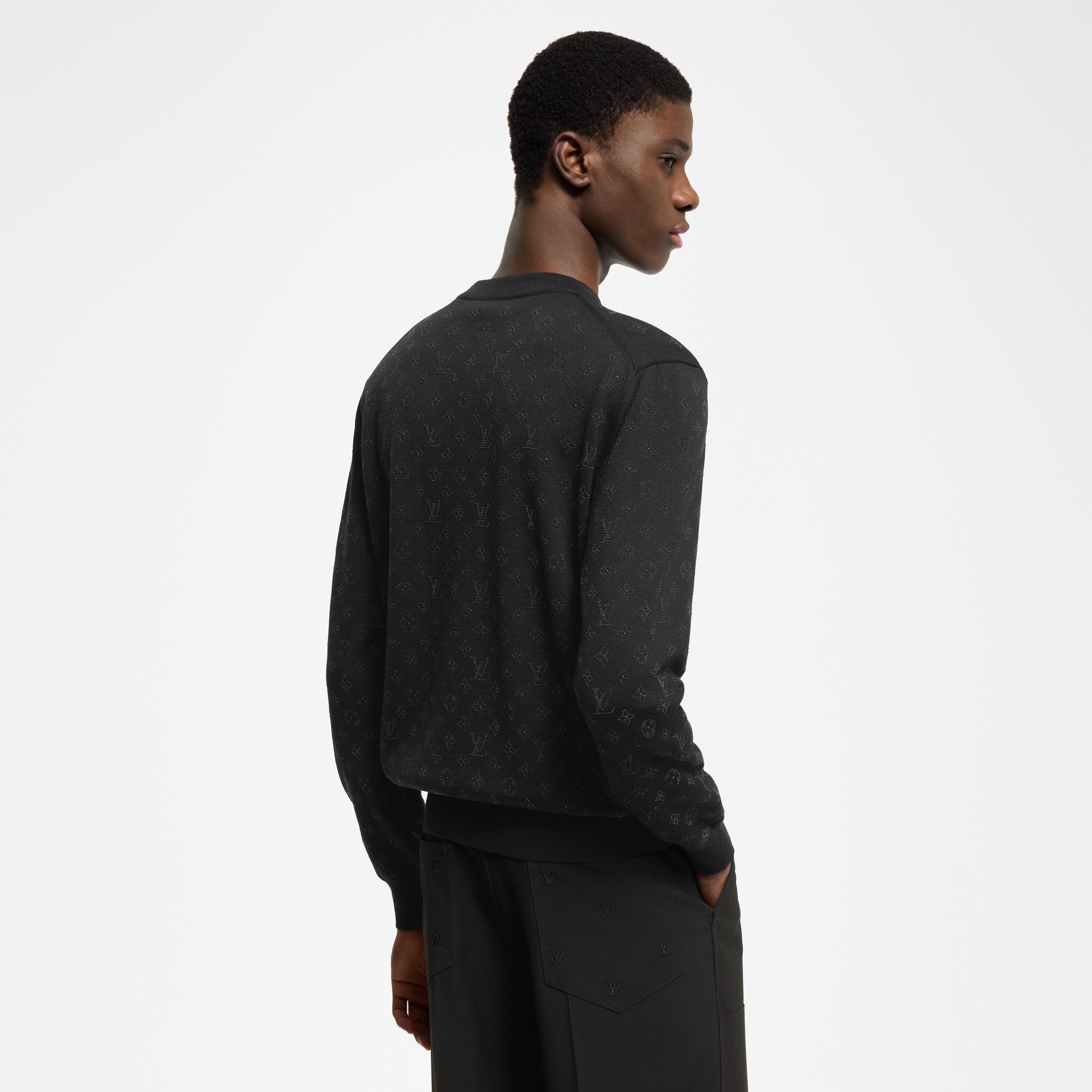 Monogram Embellished Wool Evening Crewneck  in Men