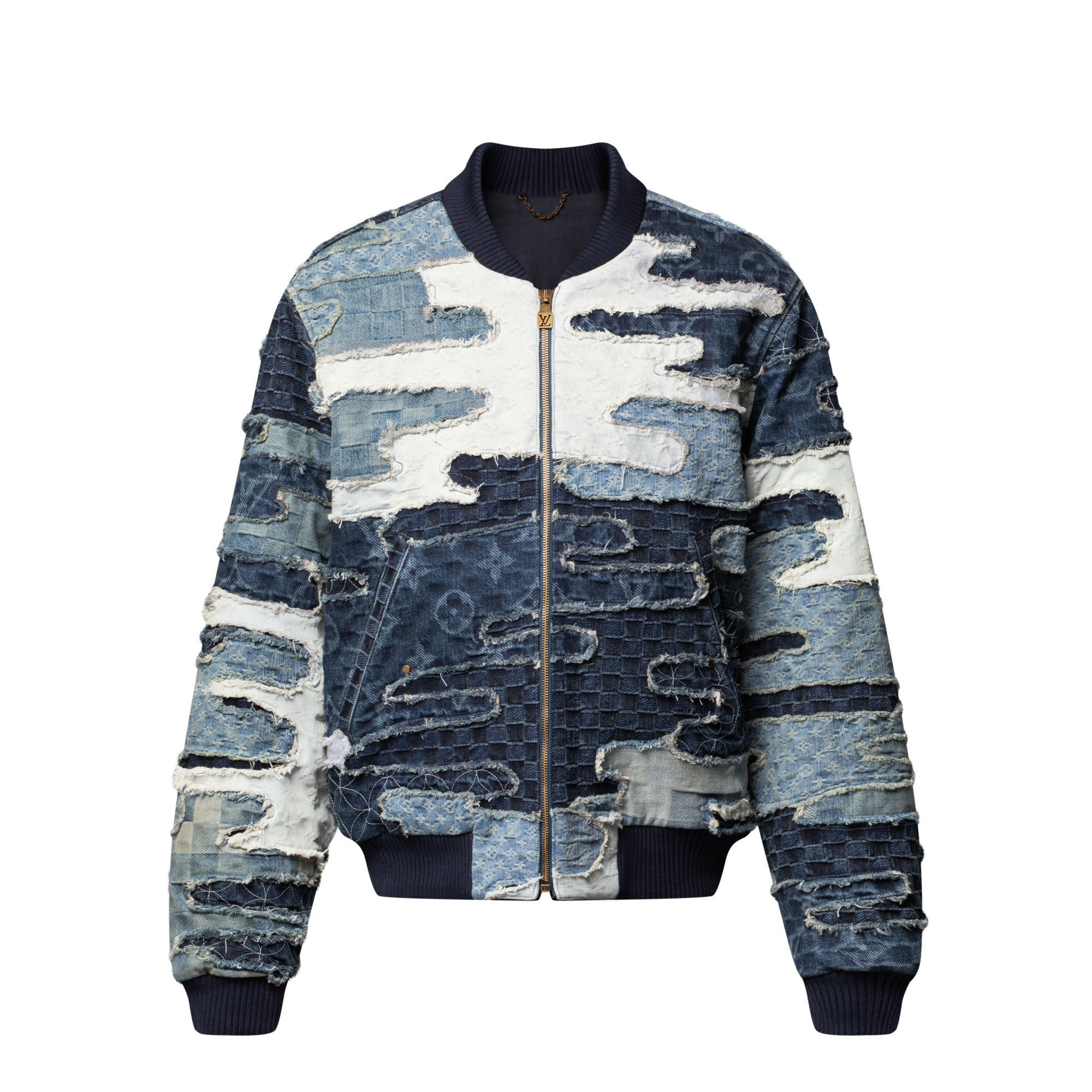 Patchwork Denim Bomber Jacket  in Men