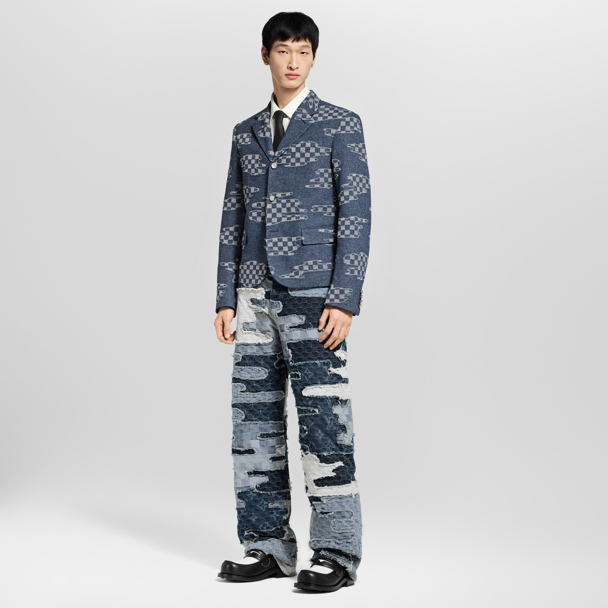 Patchwork Denim Skate Pants  in Men