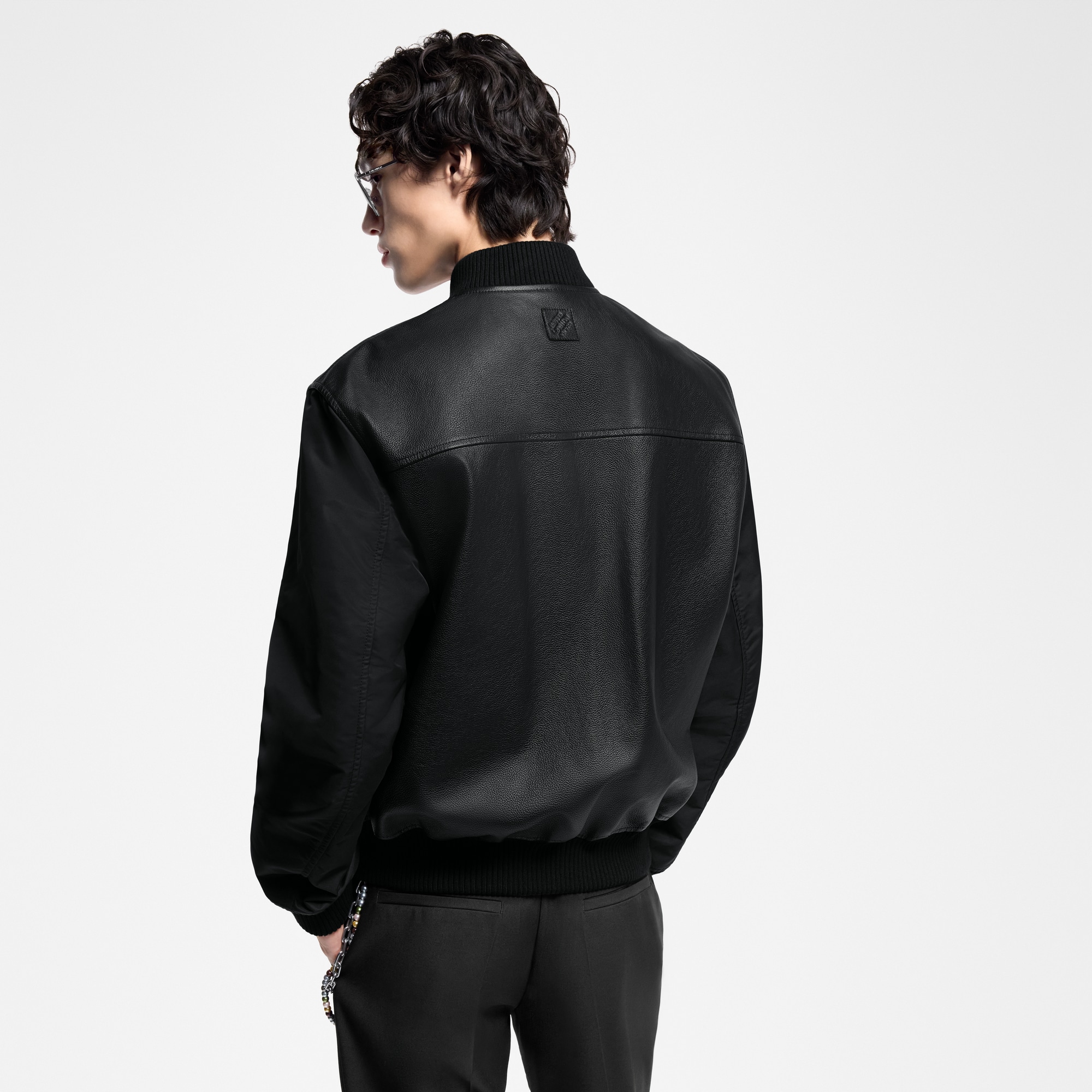 Reversible Leather Nylon Jacket  in Men