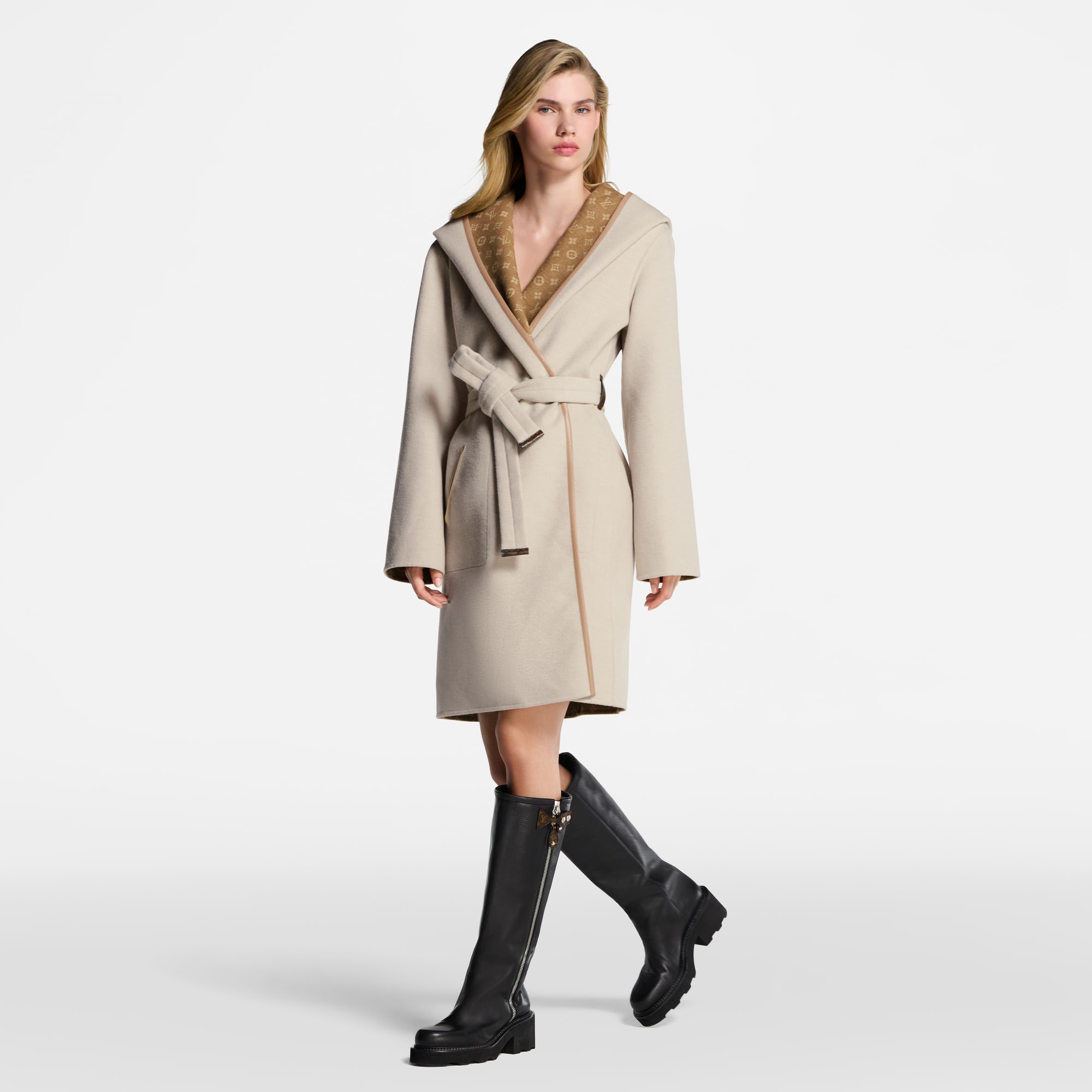 Reversible Signature Hooded Wrap Coat  in Women