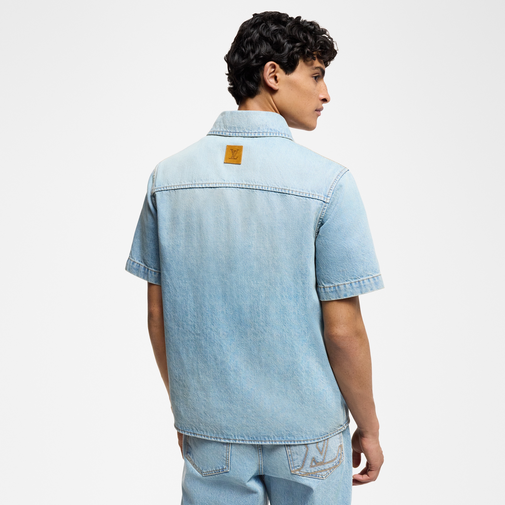 Short-Sleeved Denim Shirt  in Men