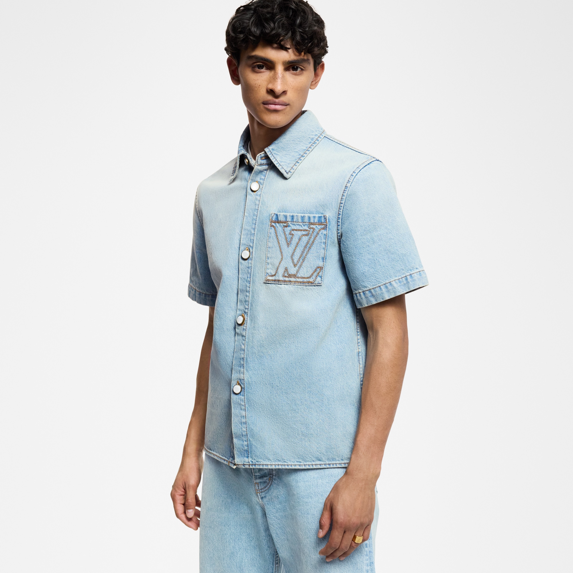 Short-Sleeved Denim Shirt  in Men