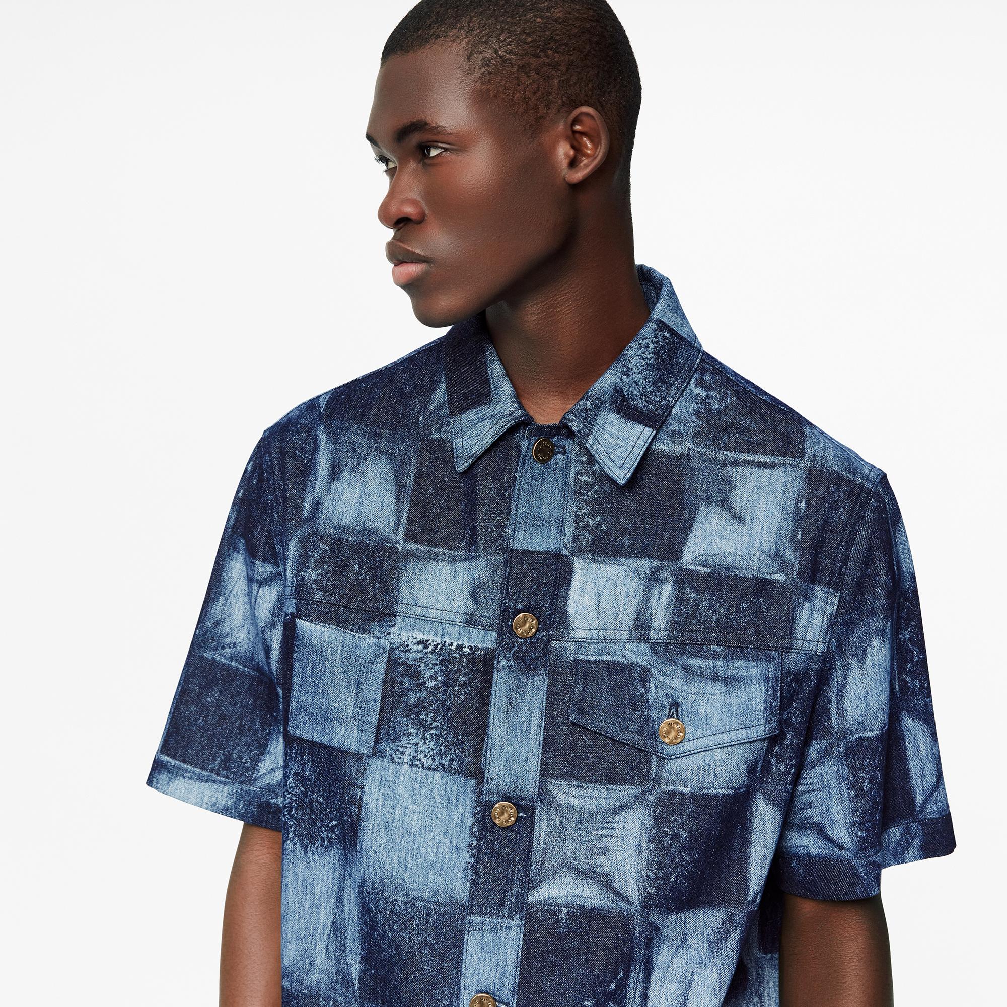 Short-Sleeved Salt Print Denim Shirt 