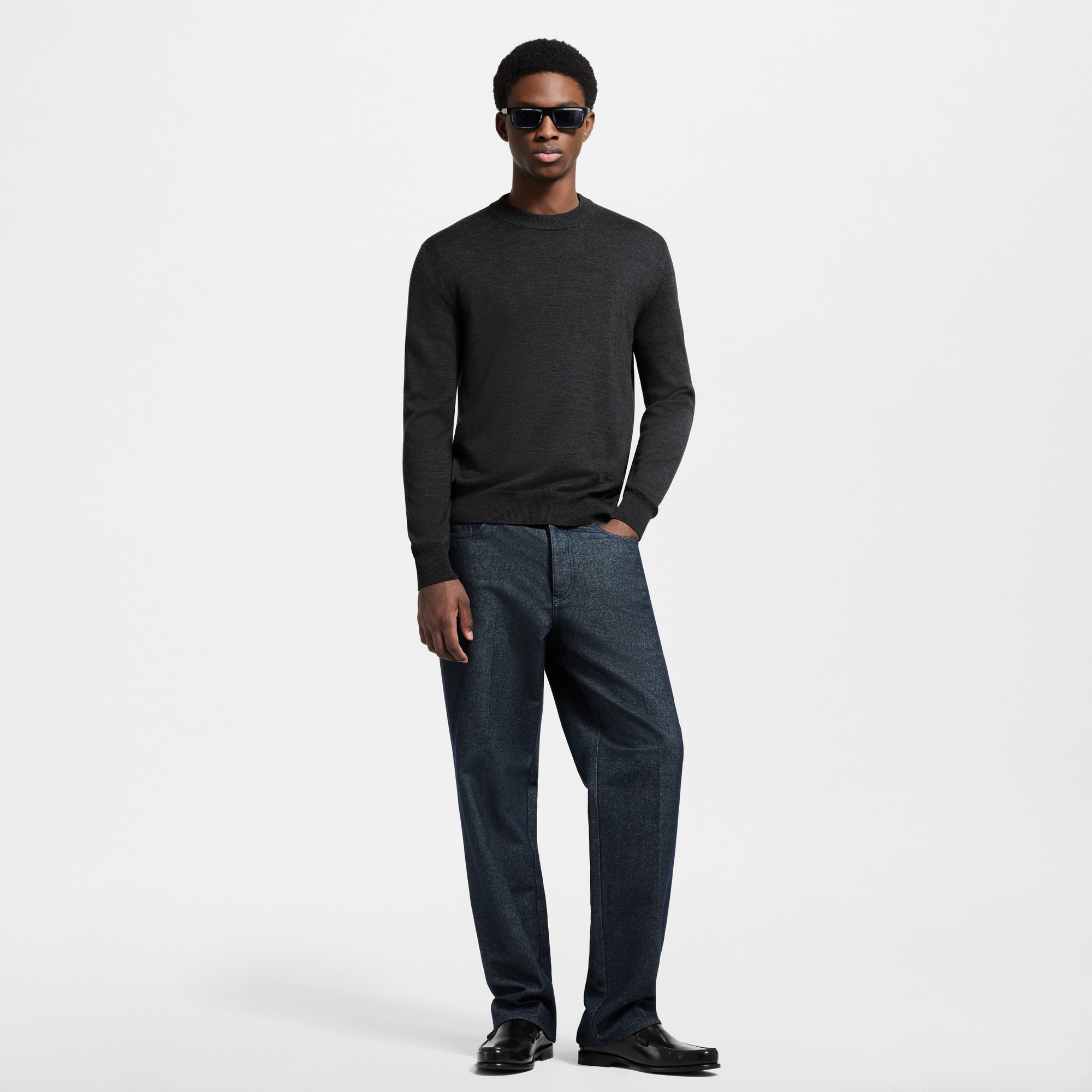 Signature Wool-Silk Blend Long-Sleeved  Crewneck  in Men