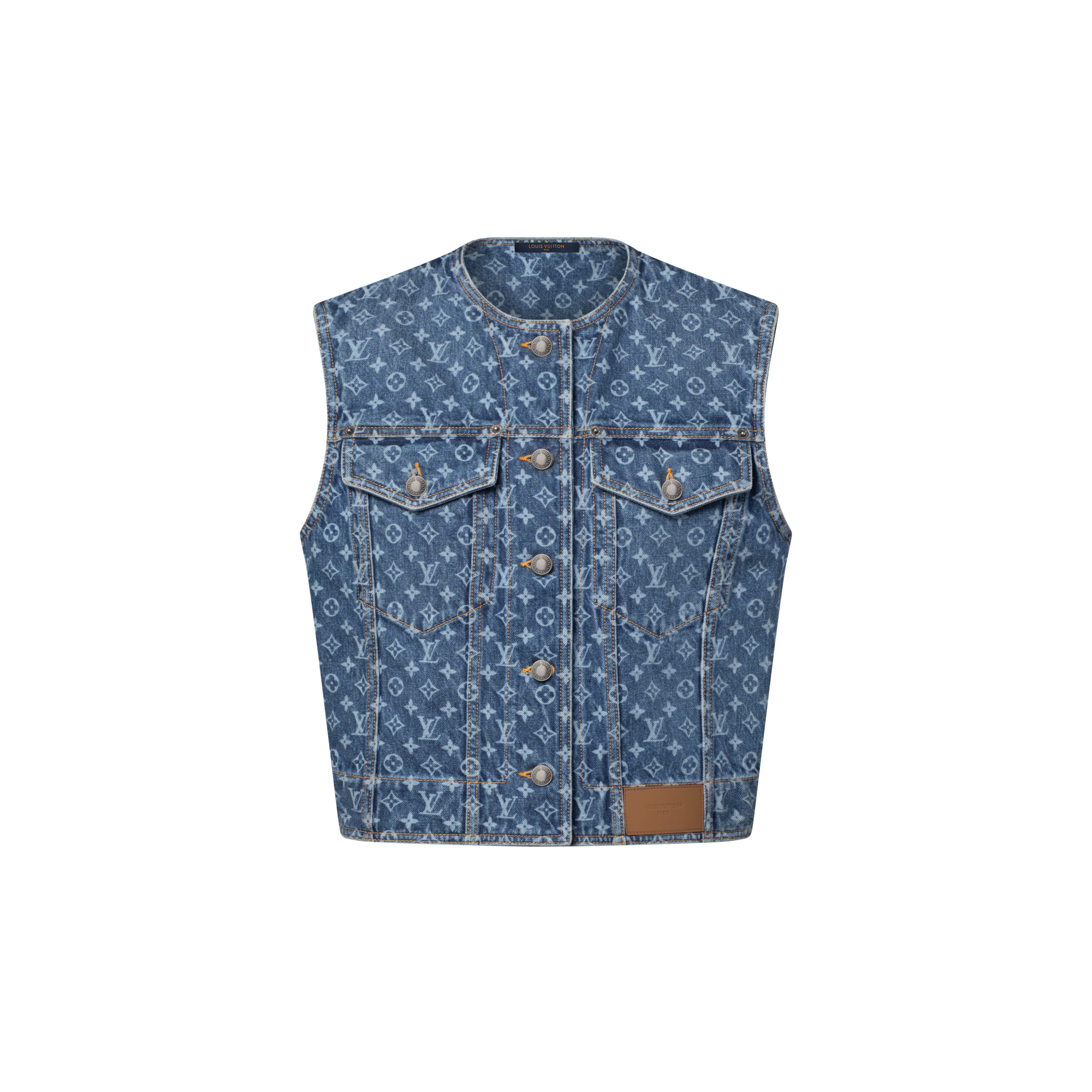 Sleeveless Monogram Denim Jacket   in Women