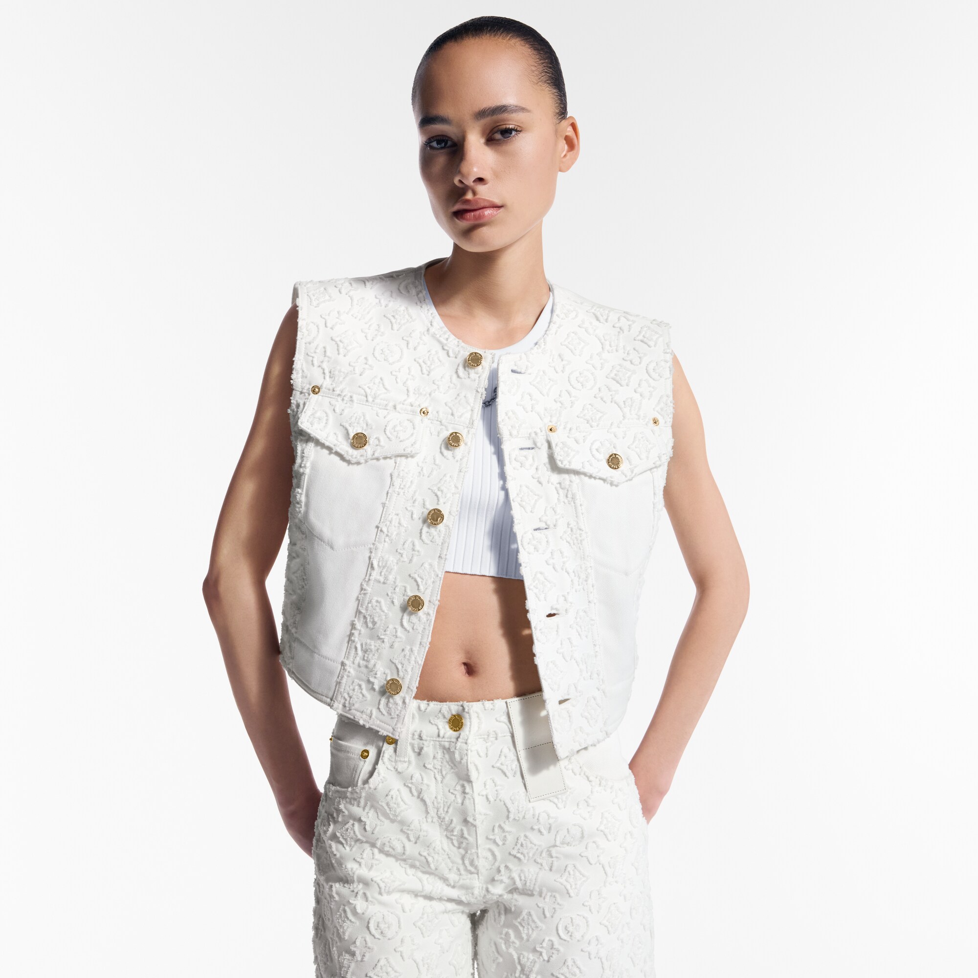 Sleeveless Monogram Fil Coupé Denim Jacket   in Women